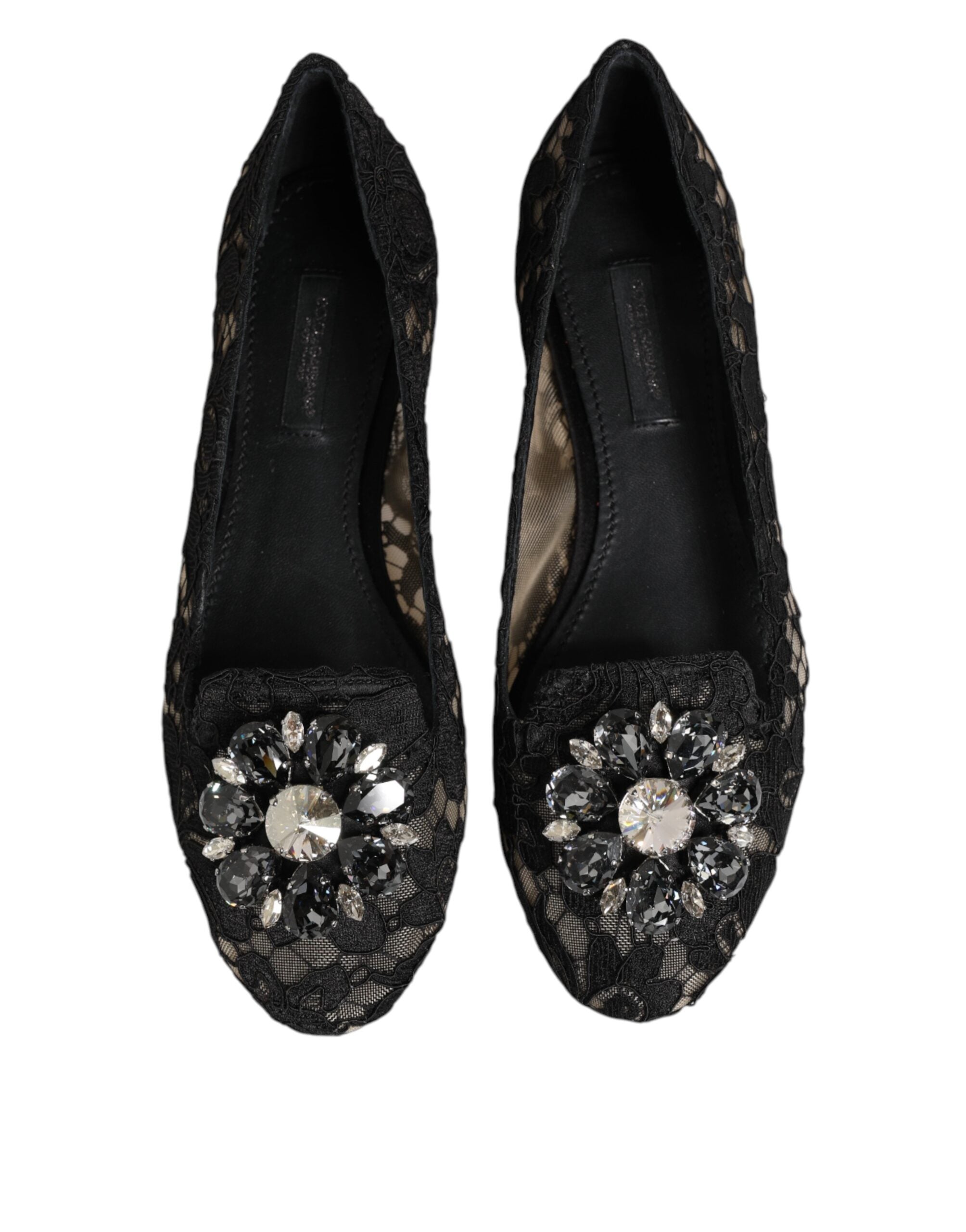 Dolce & Gabbana Black Taormina Lace Crystals Flat Shoes