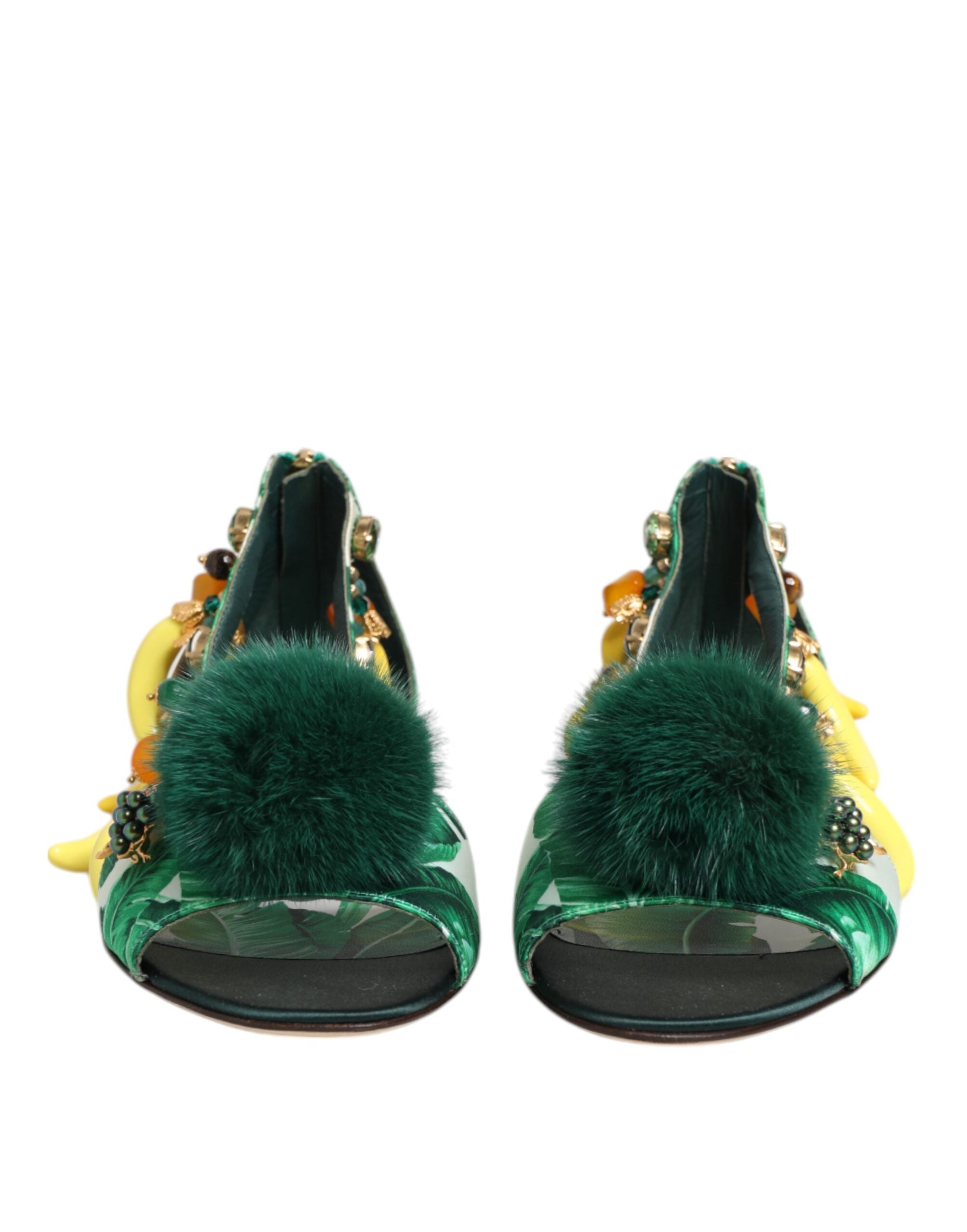 Dolce & Gabbana Groene Nertsbont Satijnen Banaanblad Sandalen Schoenen