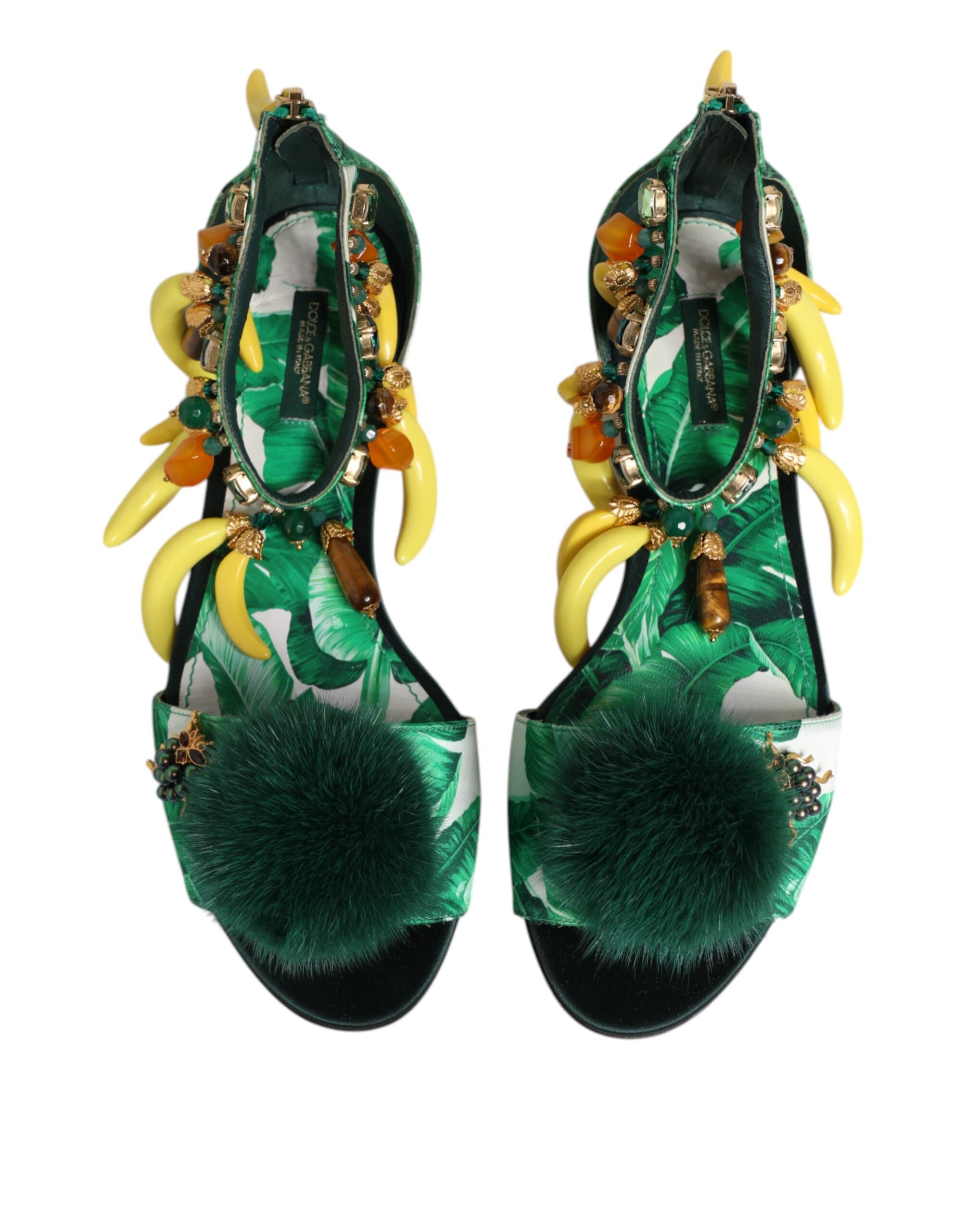 Dolce & Gabbana Groene Nertsbont Satijnen Banaanblad Sandalen Schoenen