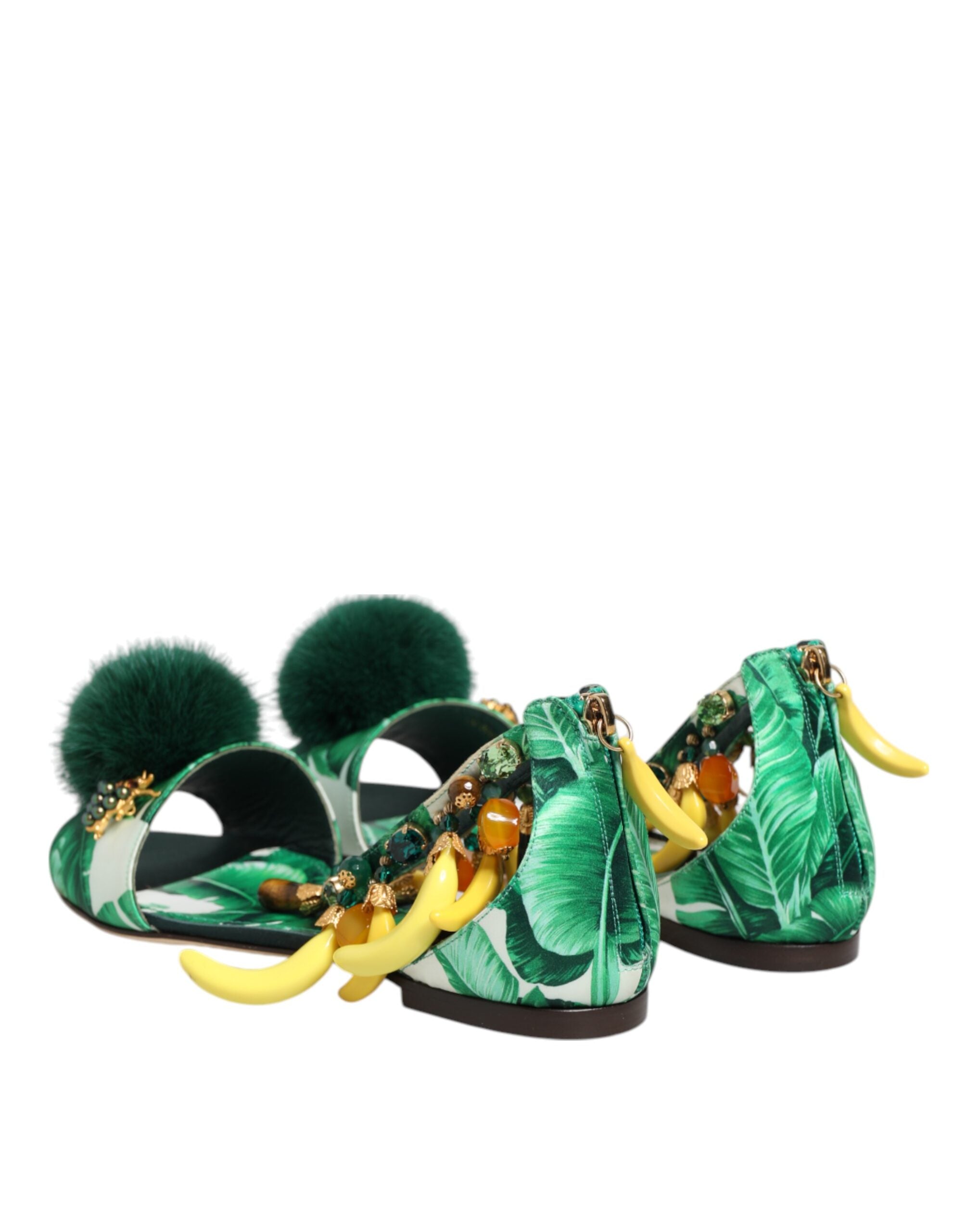 Dolce & Gabbana Groene Nertsbont Satijnen Banaanblad Sandalen Schoenen