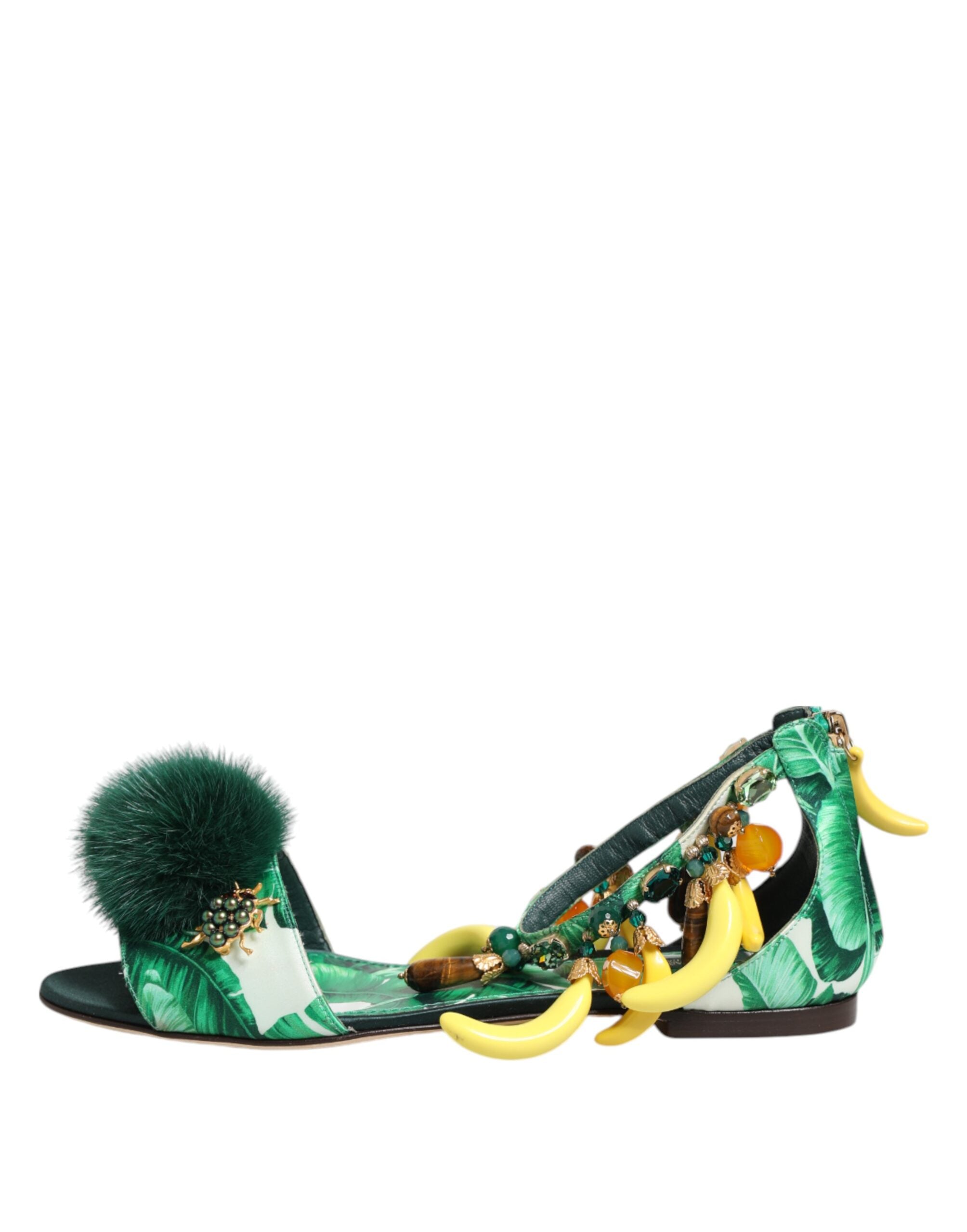 Dolce & Gabbana Groene Nertsbont Satijnen Banaanblad Sandalen Schoenen