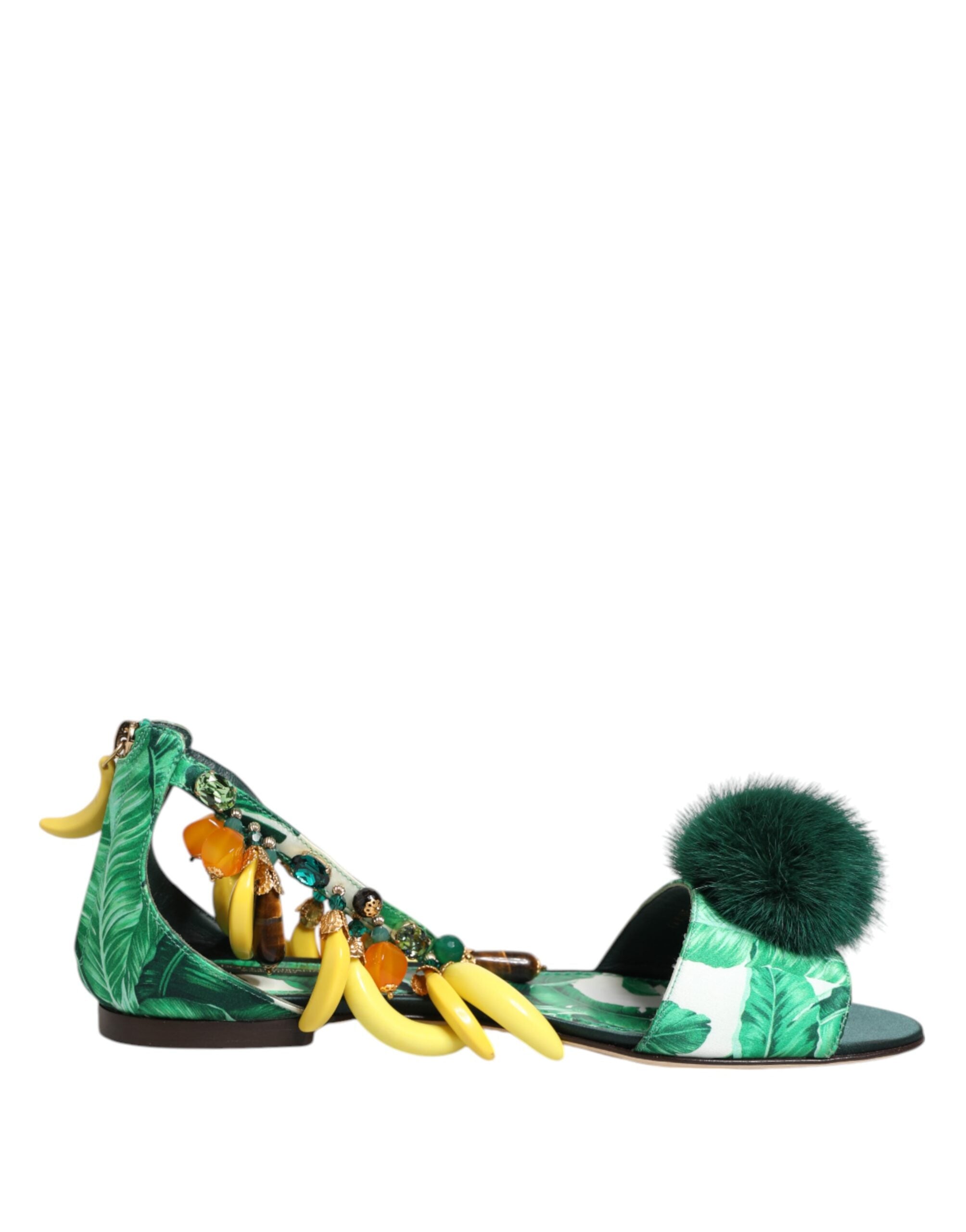 Dolce & Gabbana Groene Nertsbont Satijnen Banaanblad Sandalen Schoenen