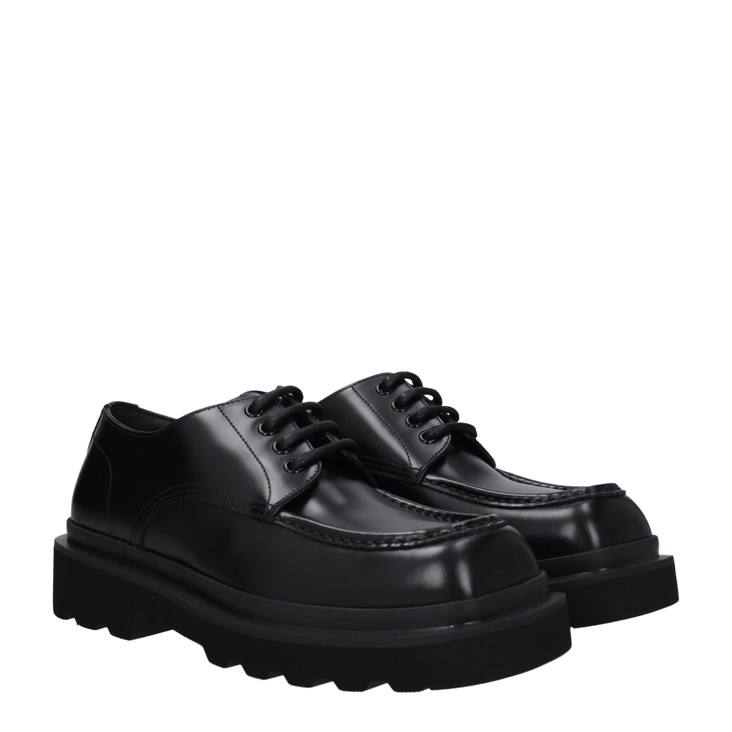 Dolce & Gabbana Zwarte Leren Veterschoenen