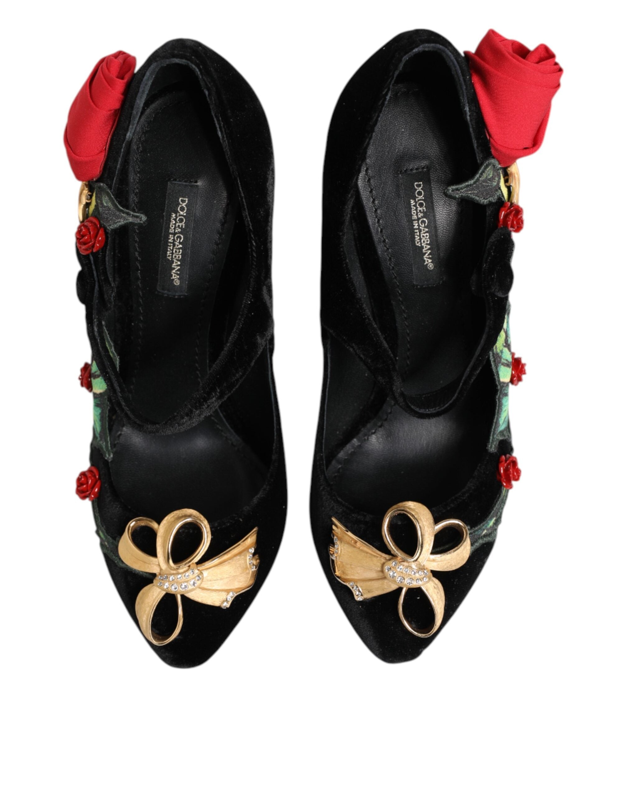 Dolce & Gabbana Zwarte Rozen Kristallen Broche Mary Jane Schoenen