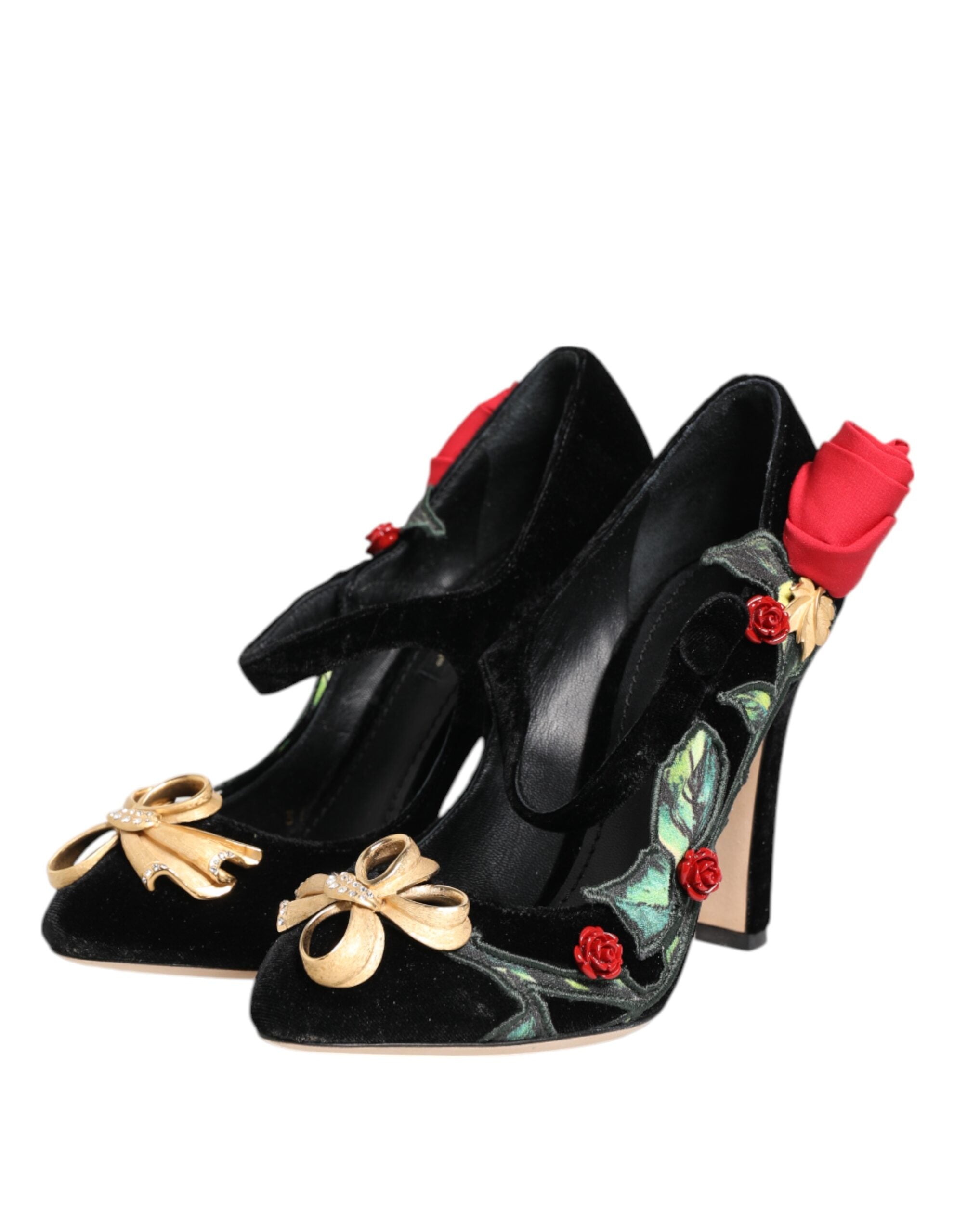 Dolce & Gabbana Zwarte Rozen Kristallen Broche Mary Jane Schoenen
