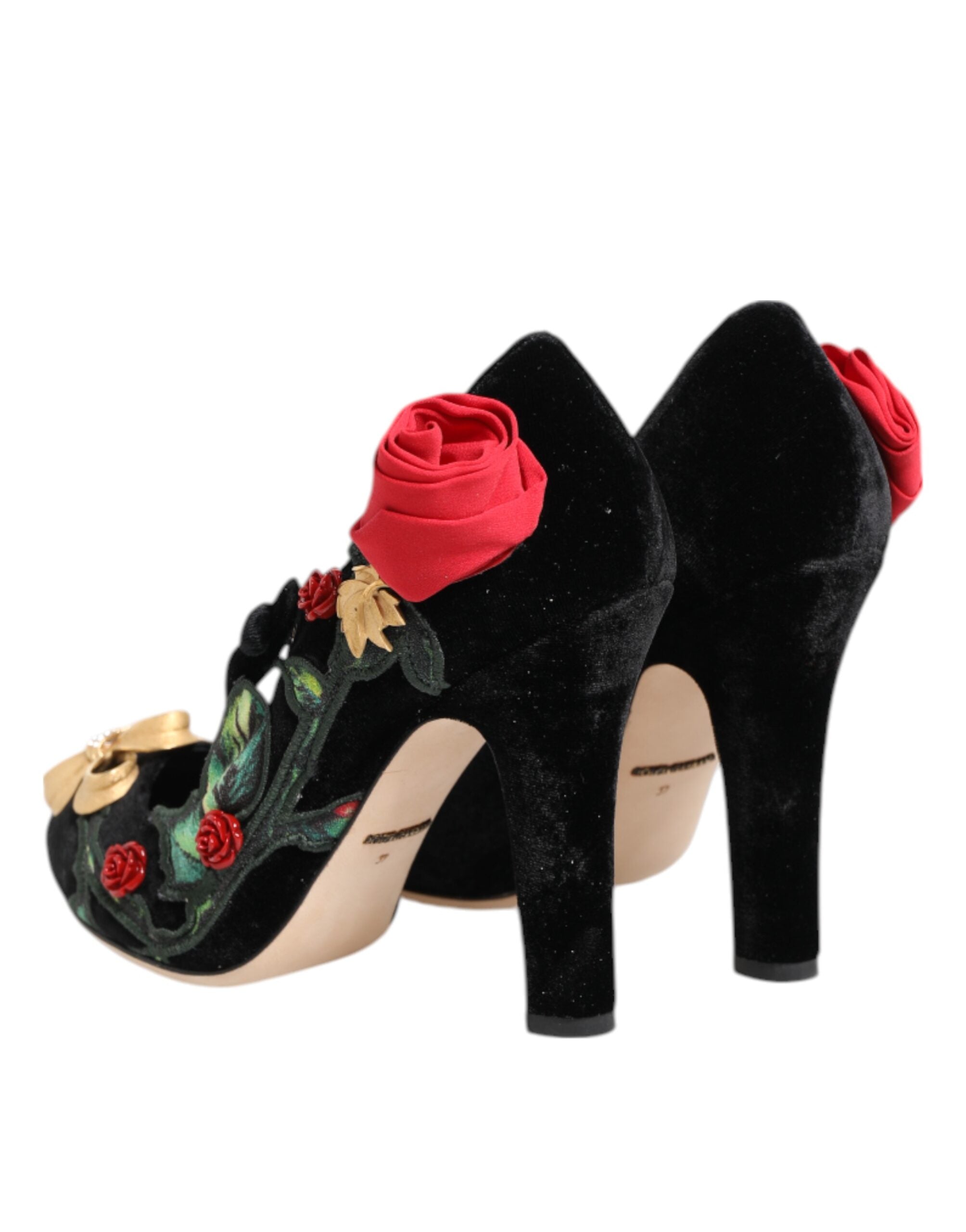 Dolce & Gabbana Zwarte Rozen Kristallen Broche Mary Jane Schoenen