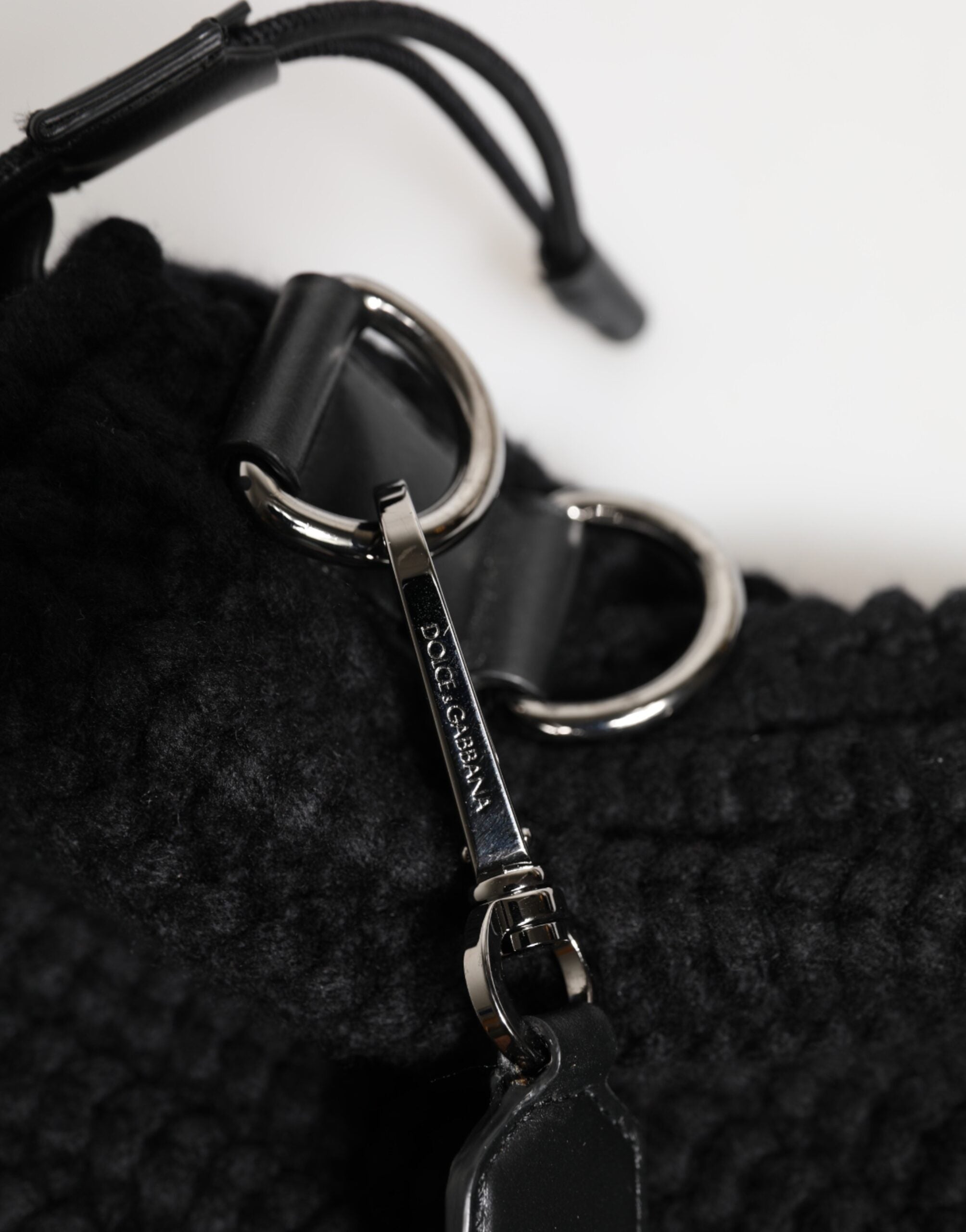 Dolce & Gabbana Black Cashmere Knitted Leather Shoulder Women's Bag