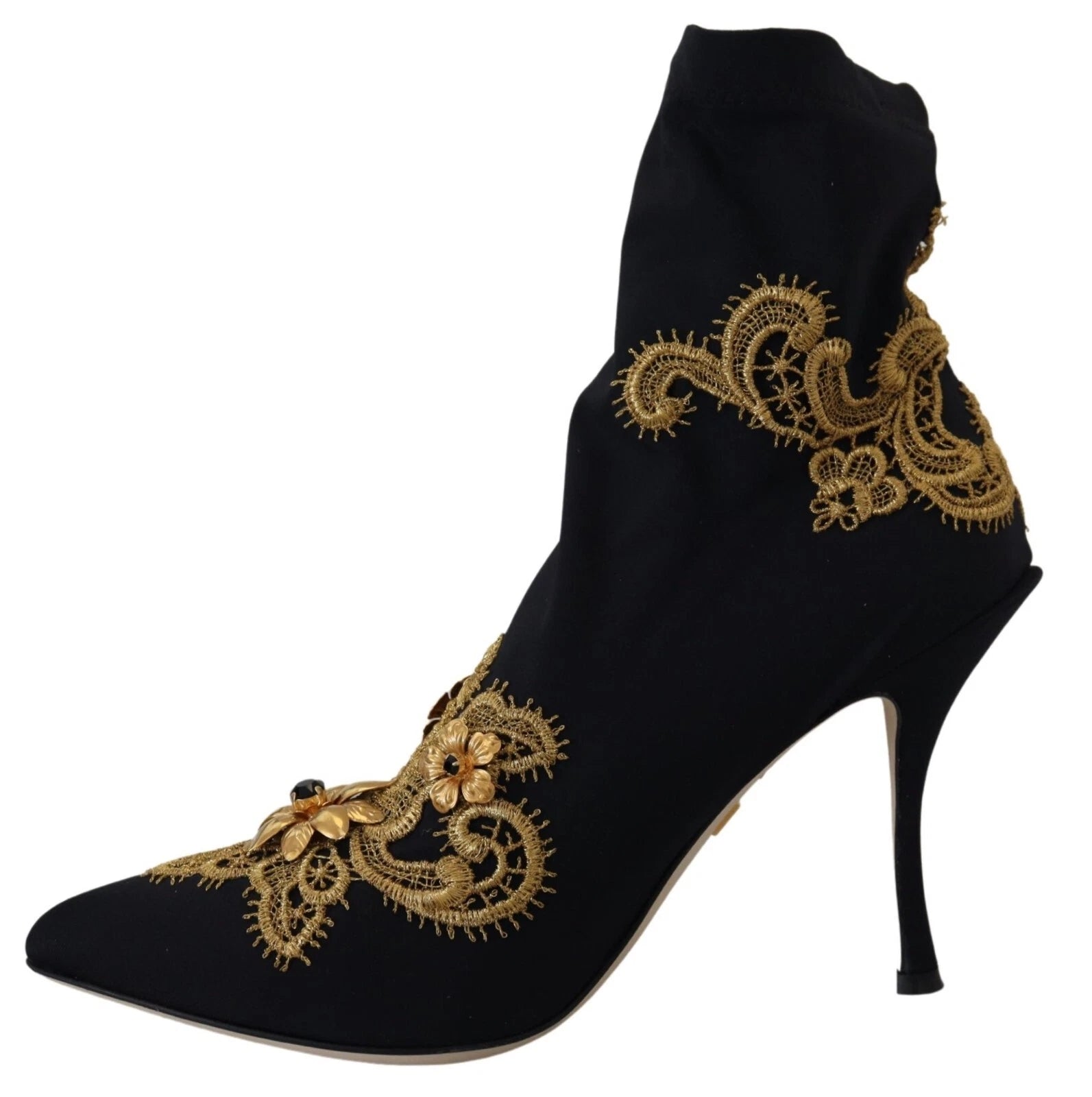 Dolce & Gabbana Zwart Goud Borduurwerk Kristallen Laarzen Schoenen