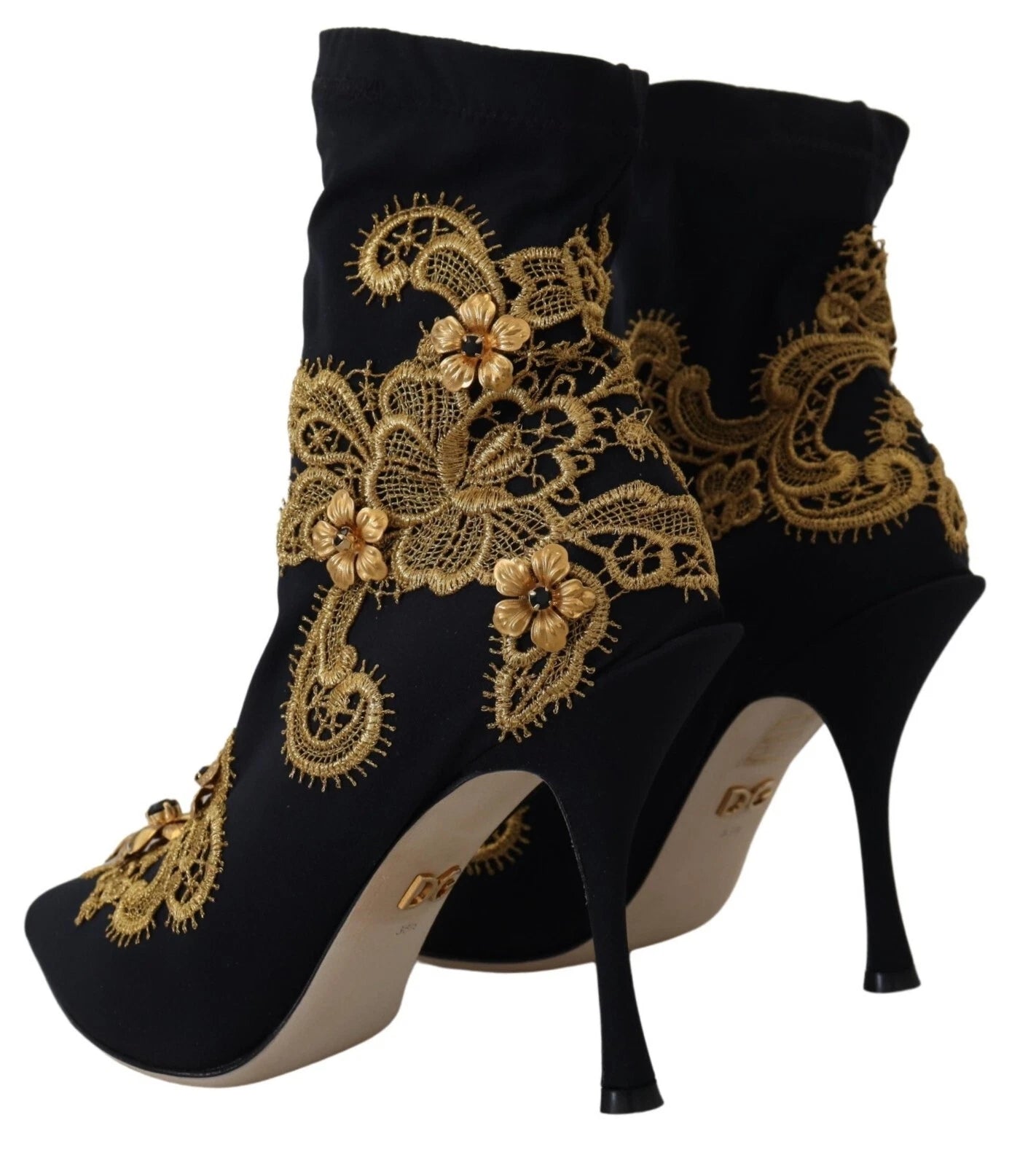 Dolce & Gabbana Zwart Goud Borduurwerk Kristallen Laarzen Schoenen
