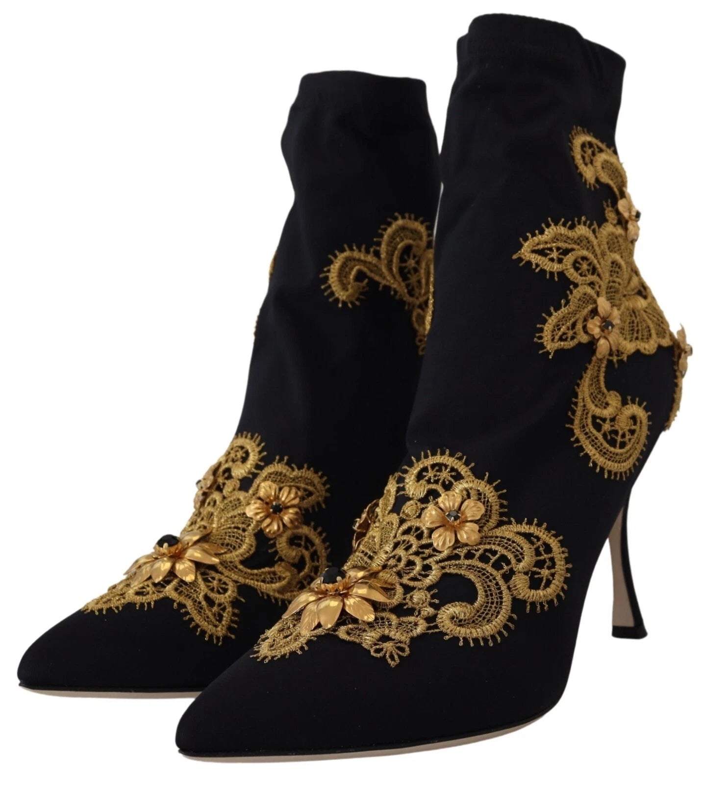 Dolce & Gabbana Zwart Goud Borduurwerk Kristallen Laarzen Schoenen