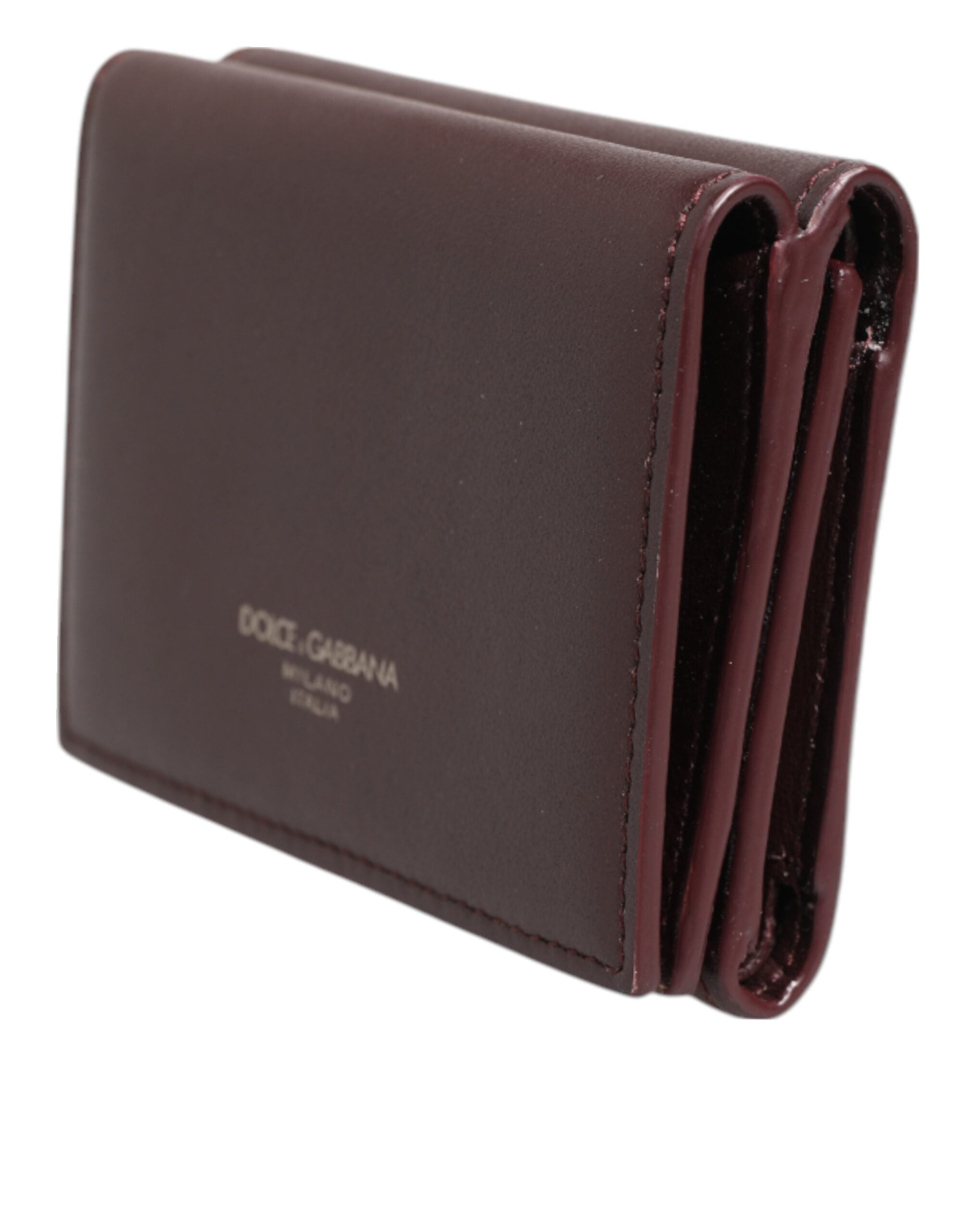 Dolce & Gabbana Leather Embossed Logo Trifold Men's Card Holder Dark Brown