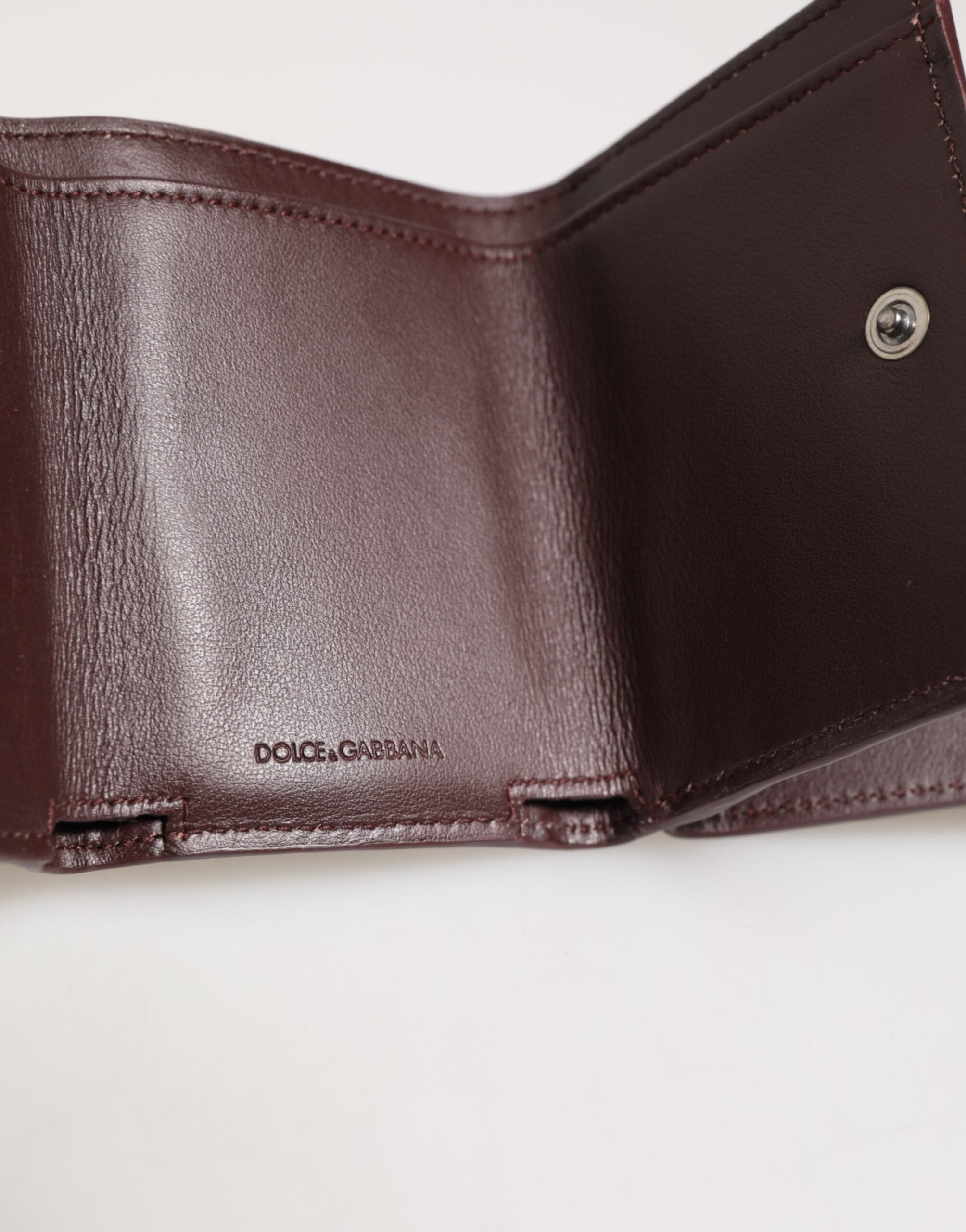 Dolce & Gabbana Leather Embossed Logo Trifold Men's Card Holder Dark Brown