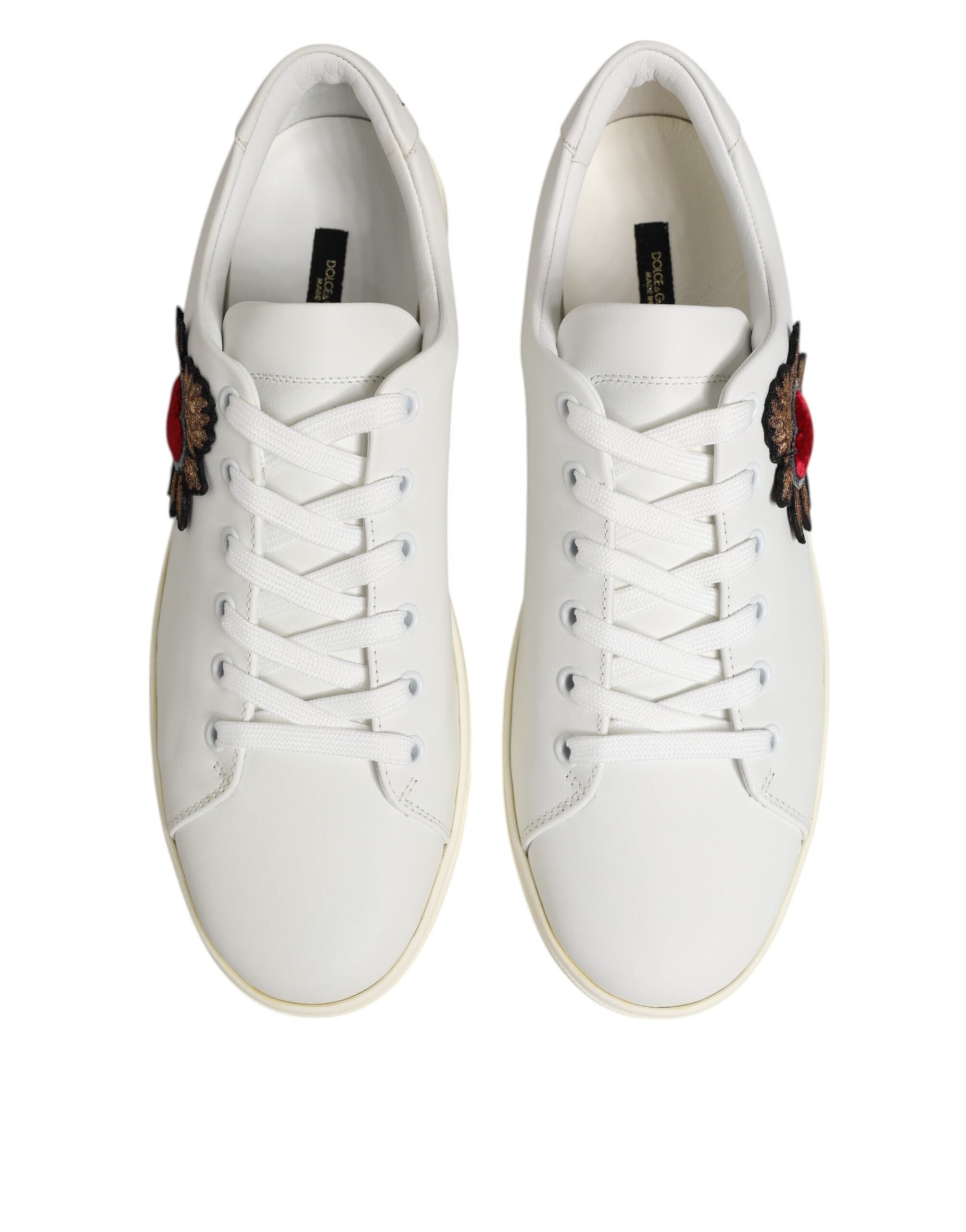 Dolce & Gabbana Witte Leren Sacred Heart Patch Sneakers Schoenen