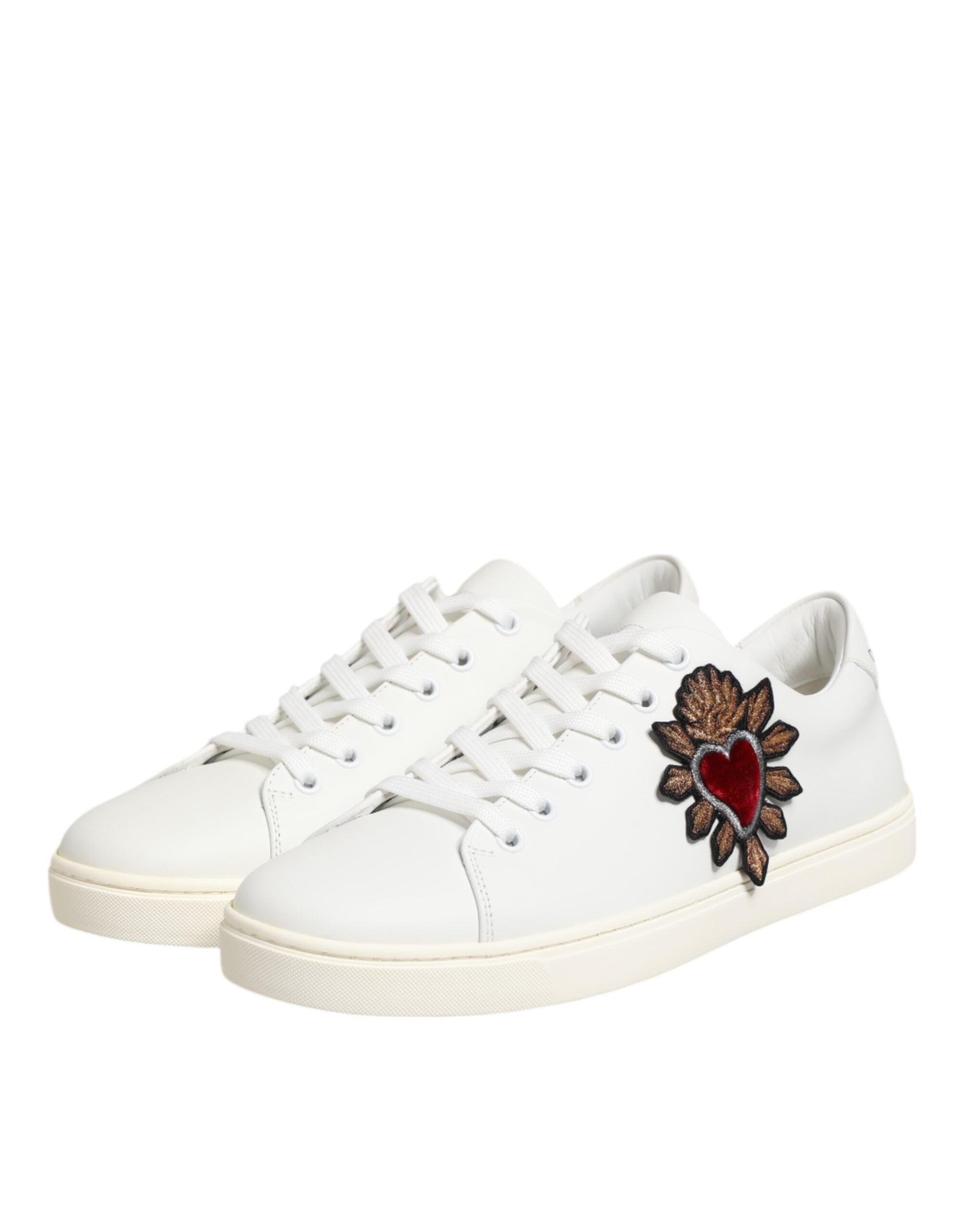 Dolce & Gabbana Witte Leren Sacred Heart Patch Sneakers Schoenen