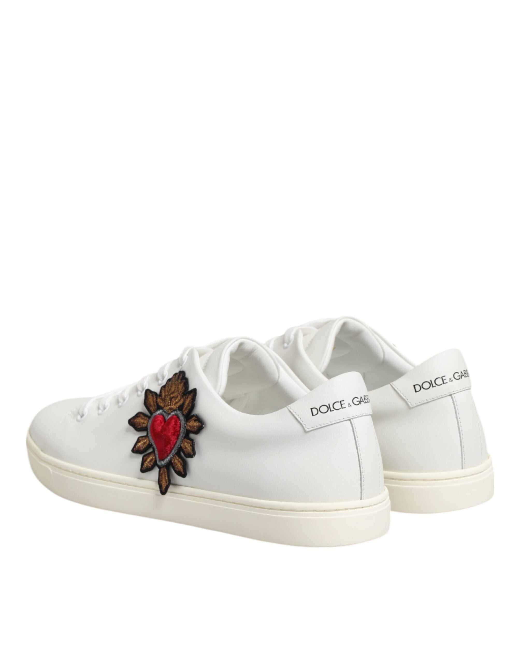 Dolce & Gabbana Witte Leren Sacred Heart Patch Sneakers Schoenen