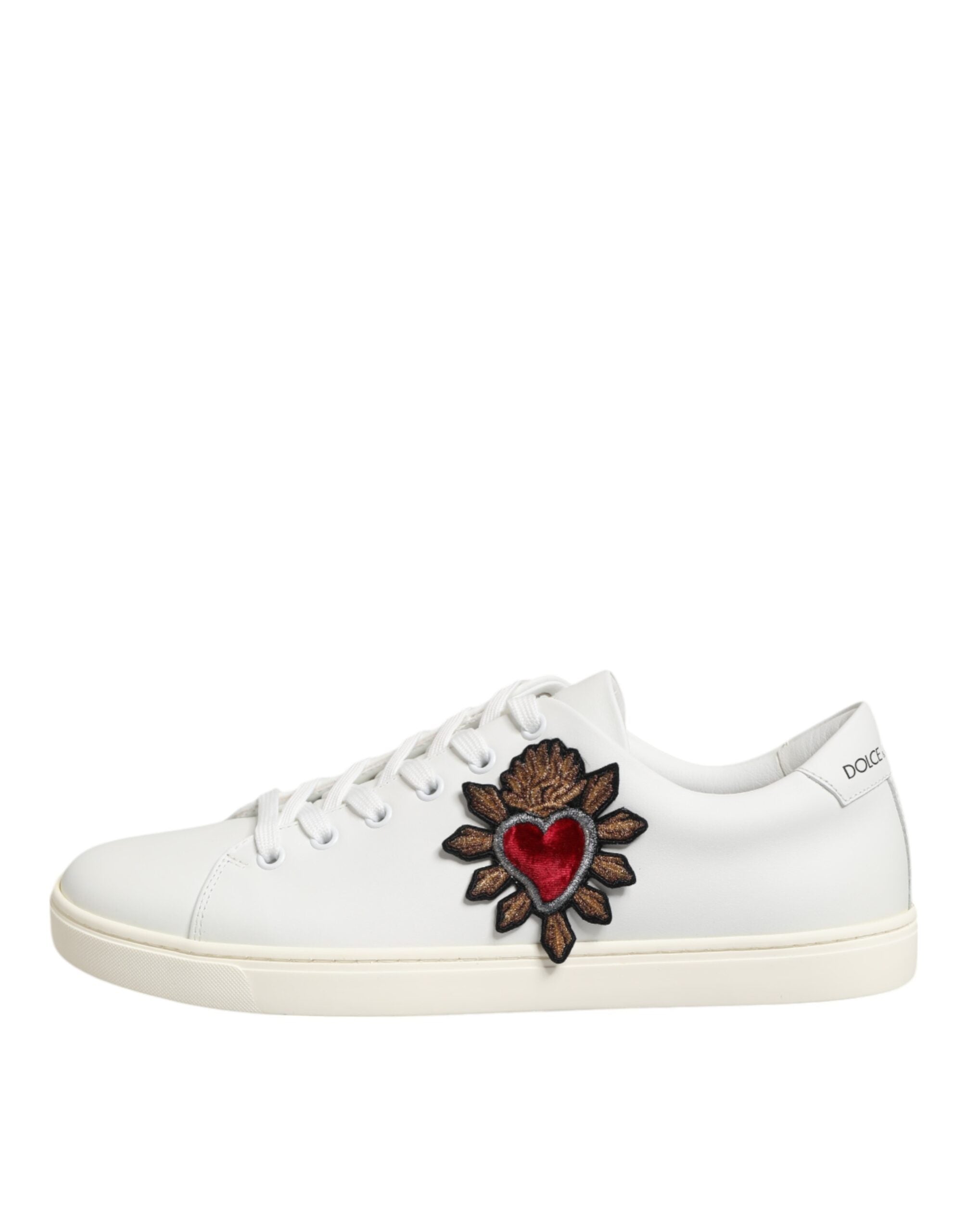 Dolce & Gabbana Witte Leren Sacred Heart Patch Sneakers Schoenen