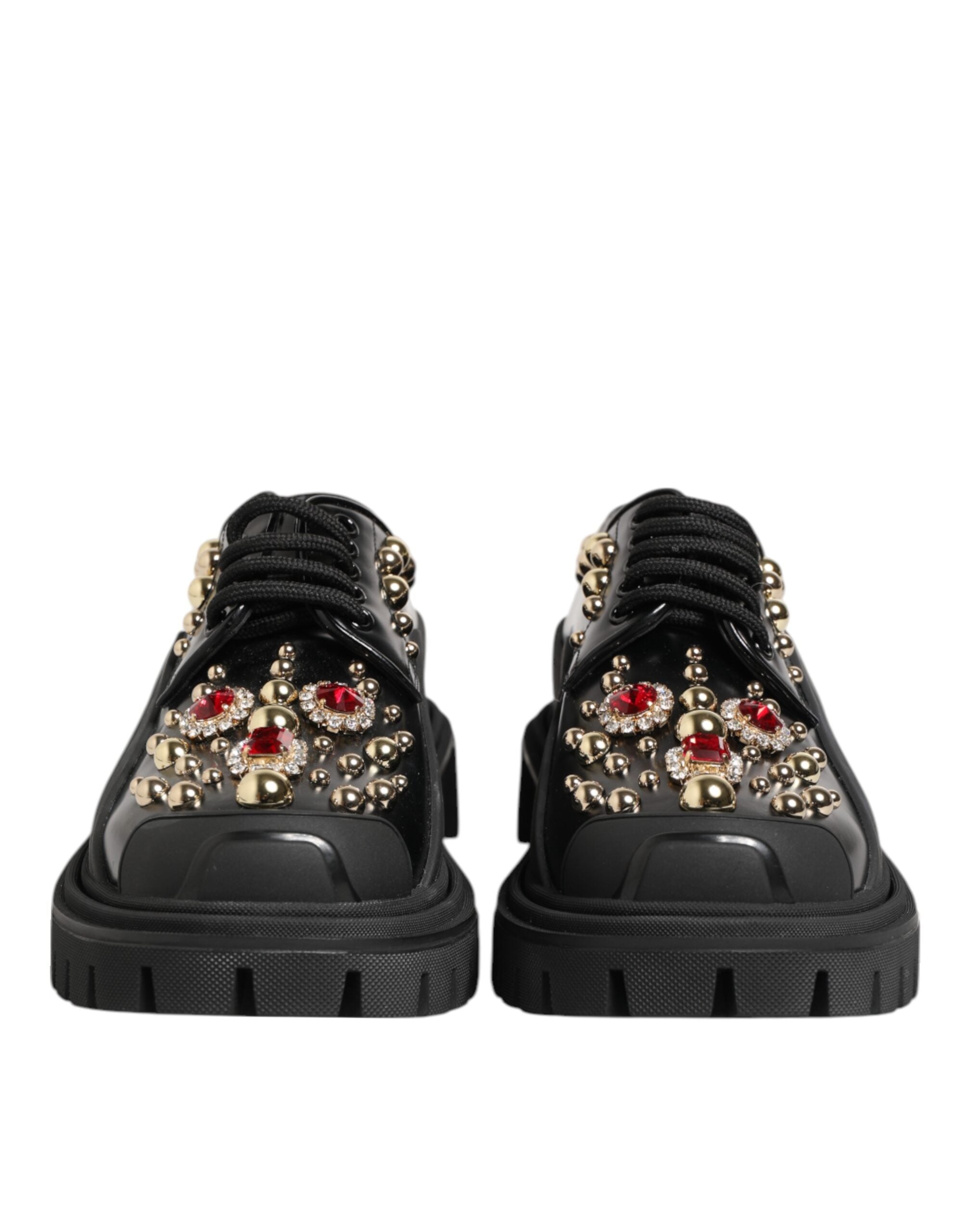 Dolce & Gabbana Zwarte Leren Derby-schoenen met Juwelen en Kristallen