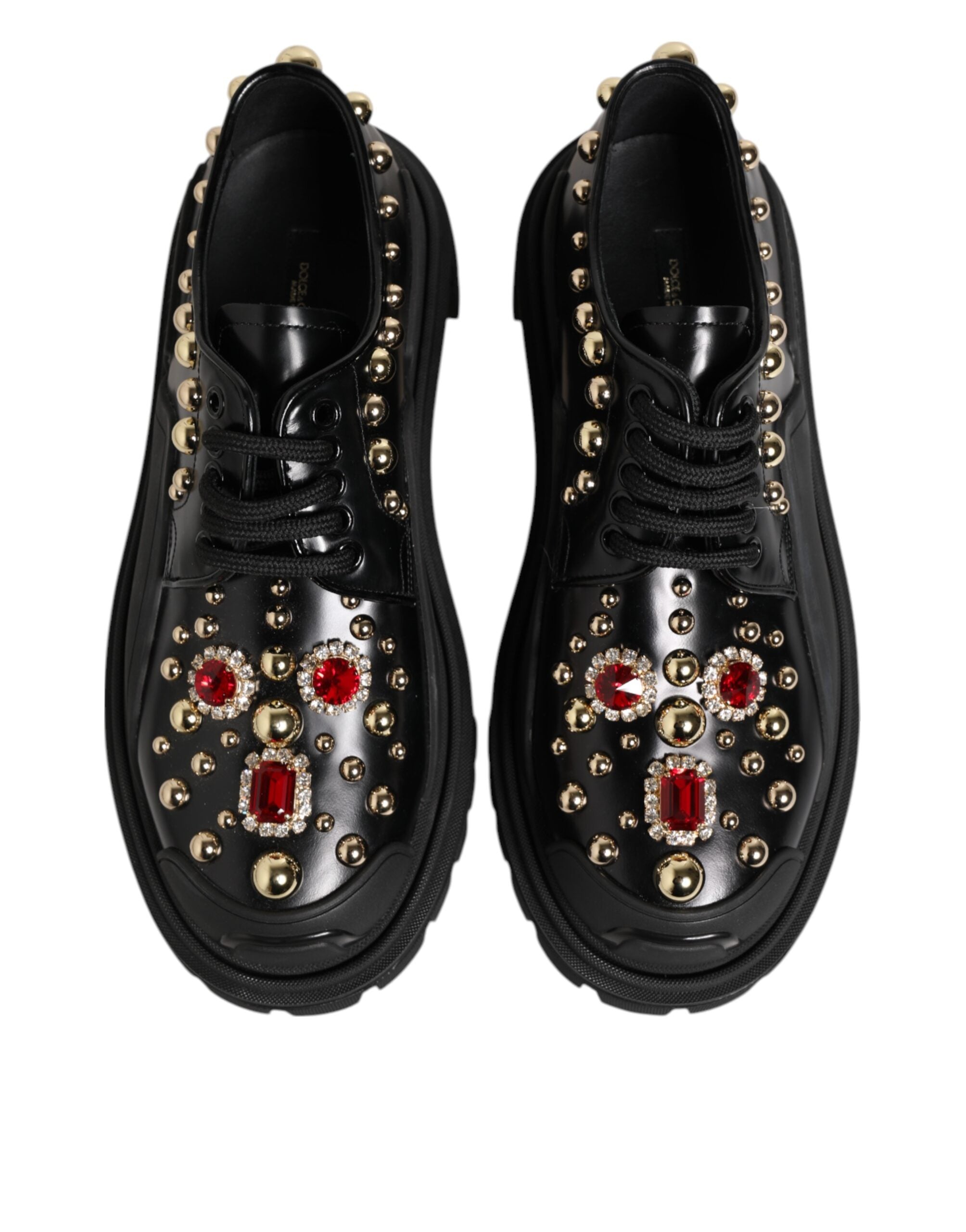 Dolce & Gabbana Zwarte Leren Derby-schoenen met Juwelen en Kristallen