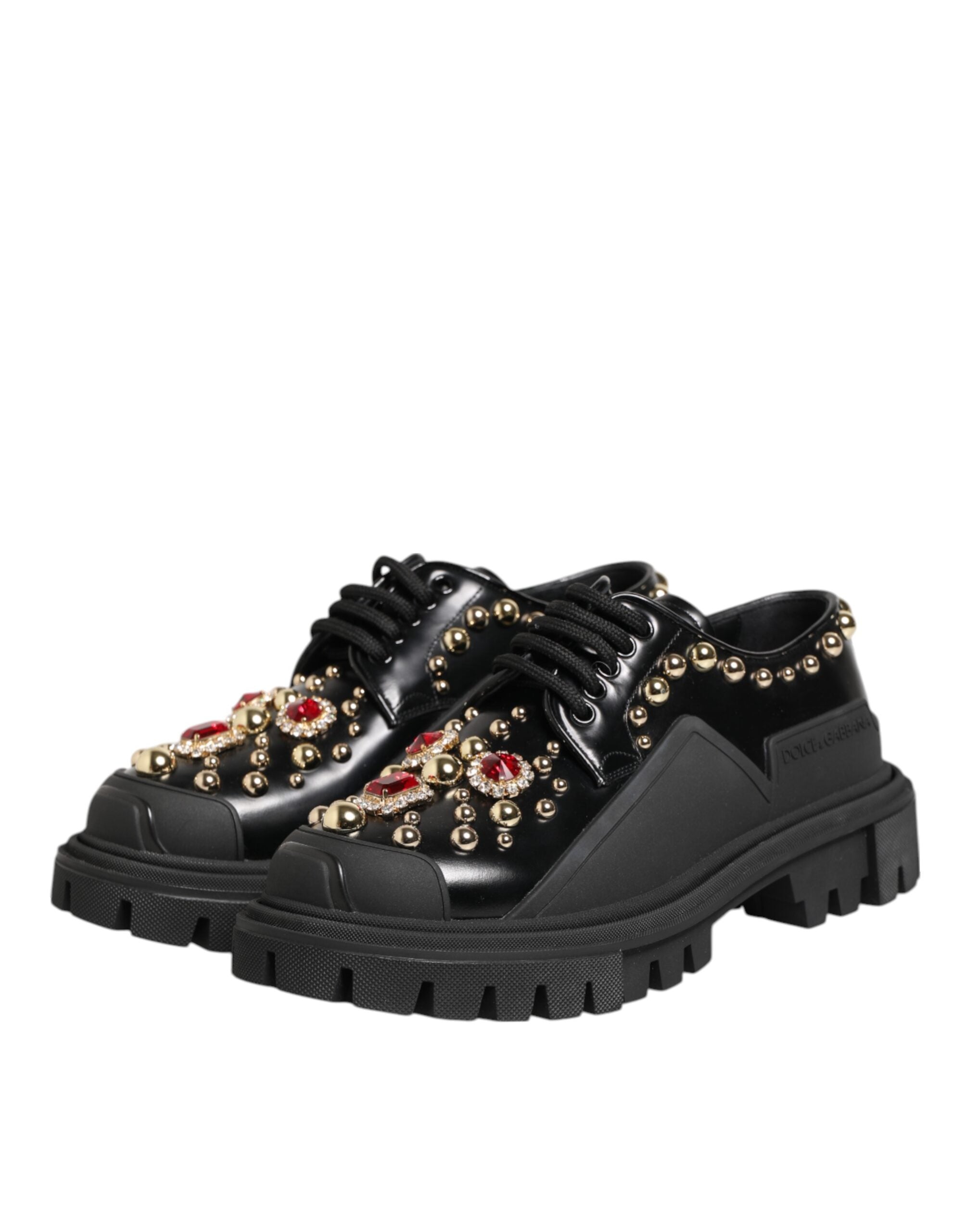 Dolce & Gabbana Zwarte Leren Derby-schoenen met Juwelen en Kristallen