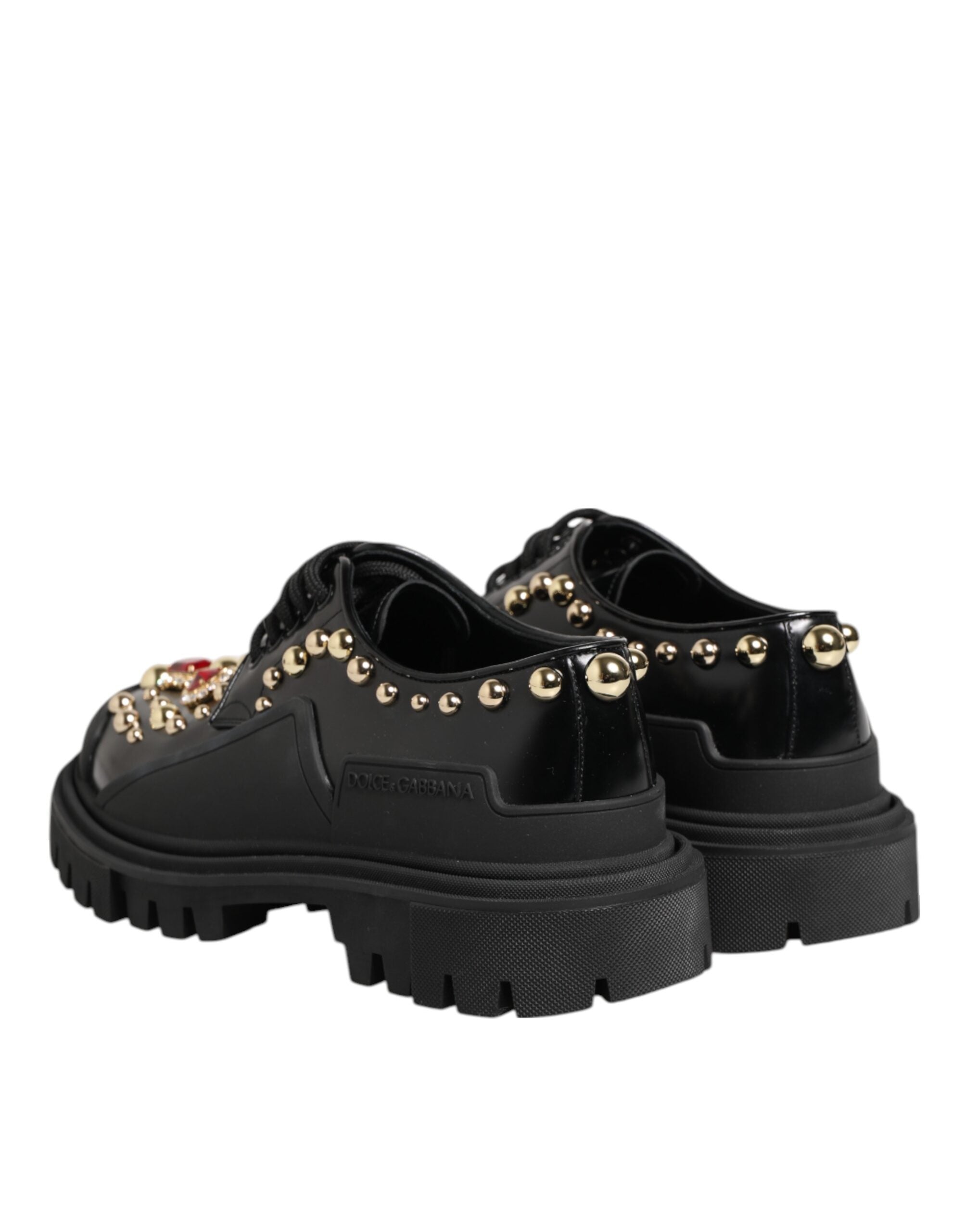Dolce & Gabbana Zwarte Leren Derby-schoenen met Juwelen en Kristallen