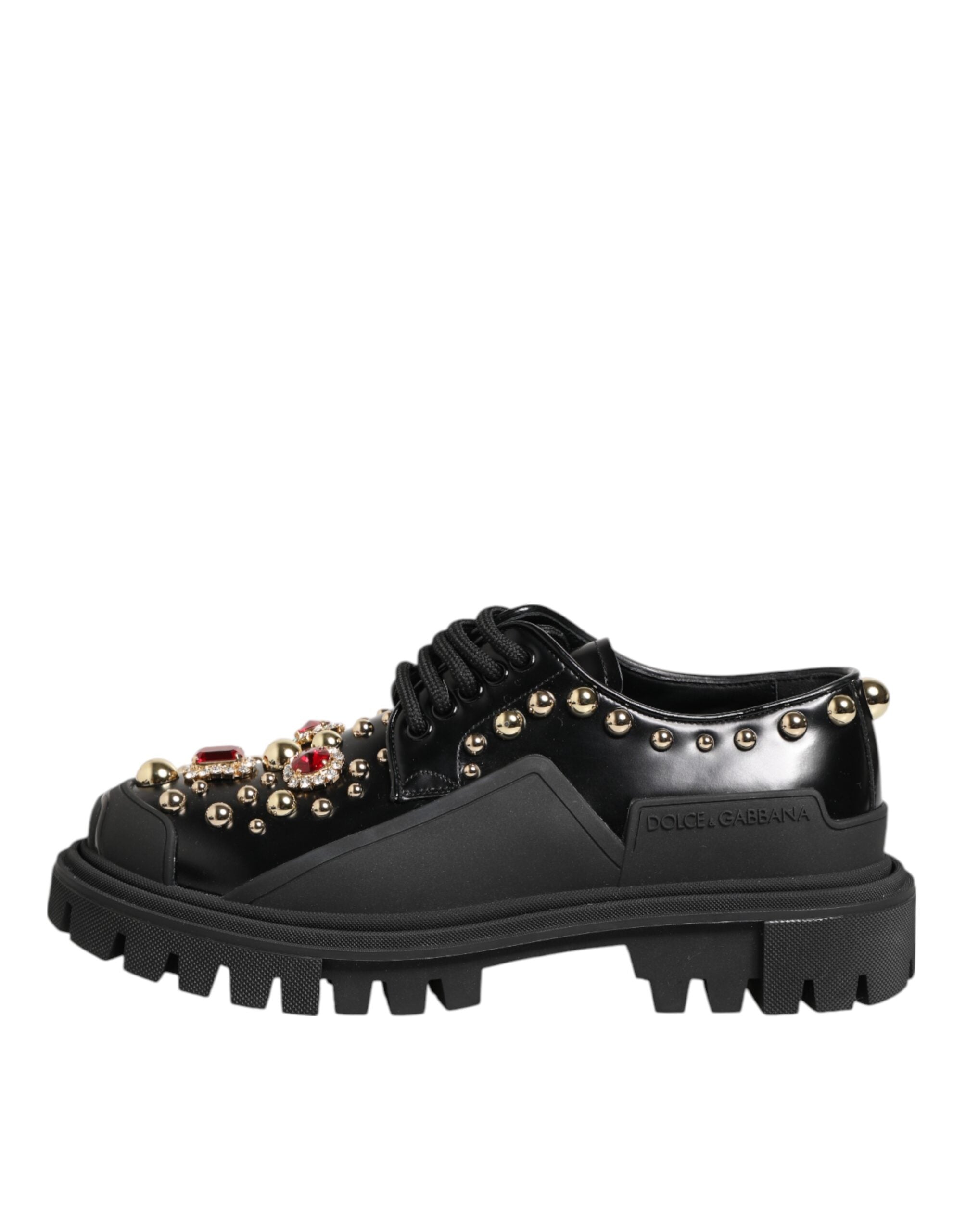 Dolce & Gabbana Zwarte Leren Derby-schoenen met Juwelen en Kristallen