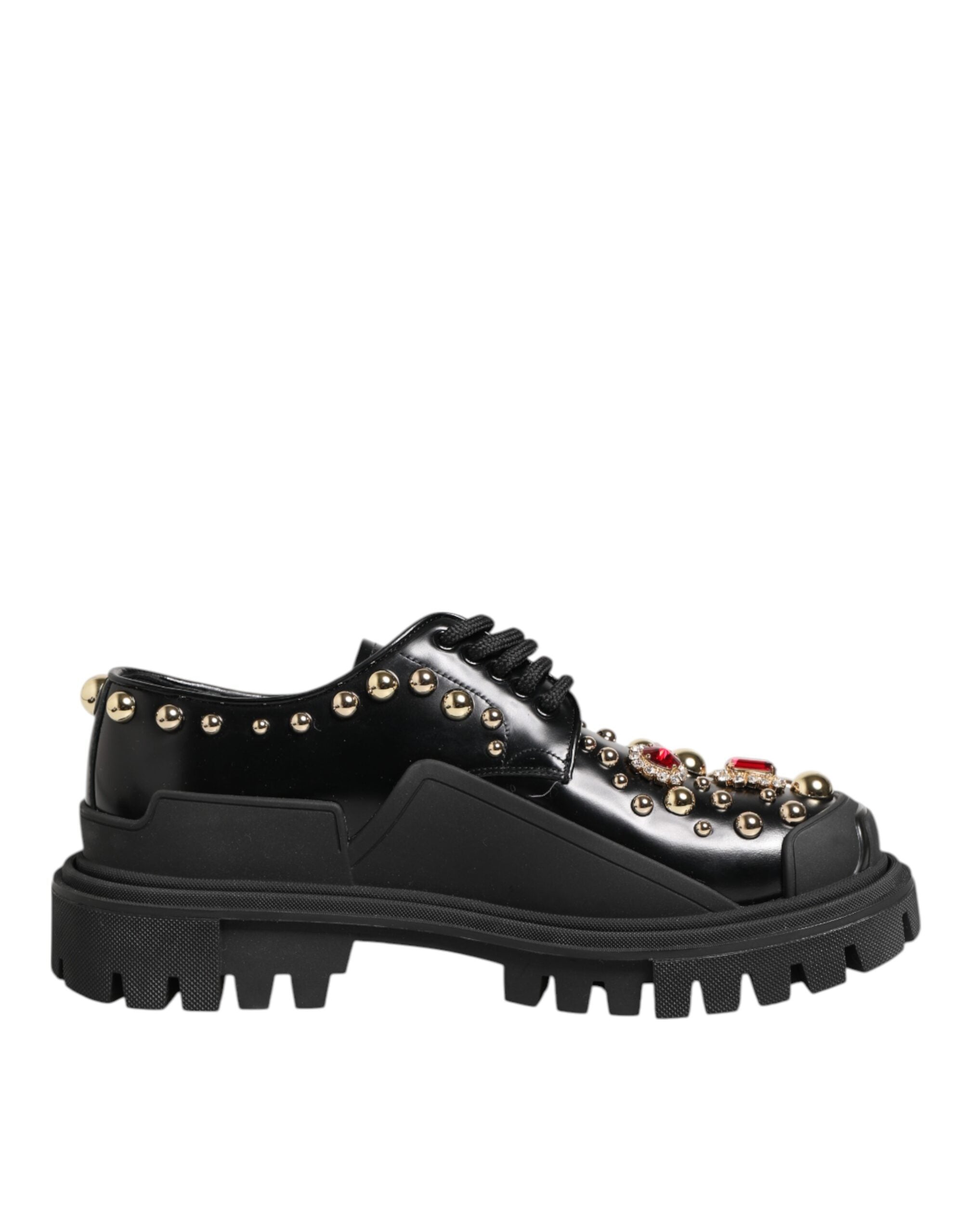 Dolce & Gabbana Zwarte Leren Derby-schoenen met Juwelen en Kristallen