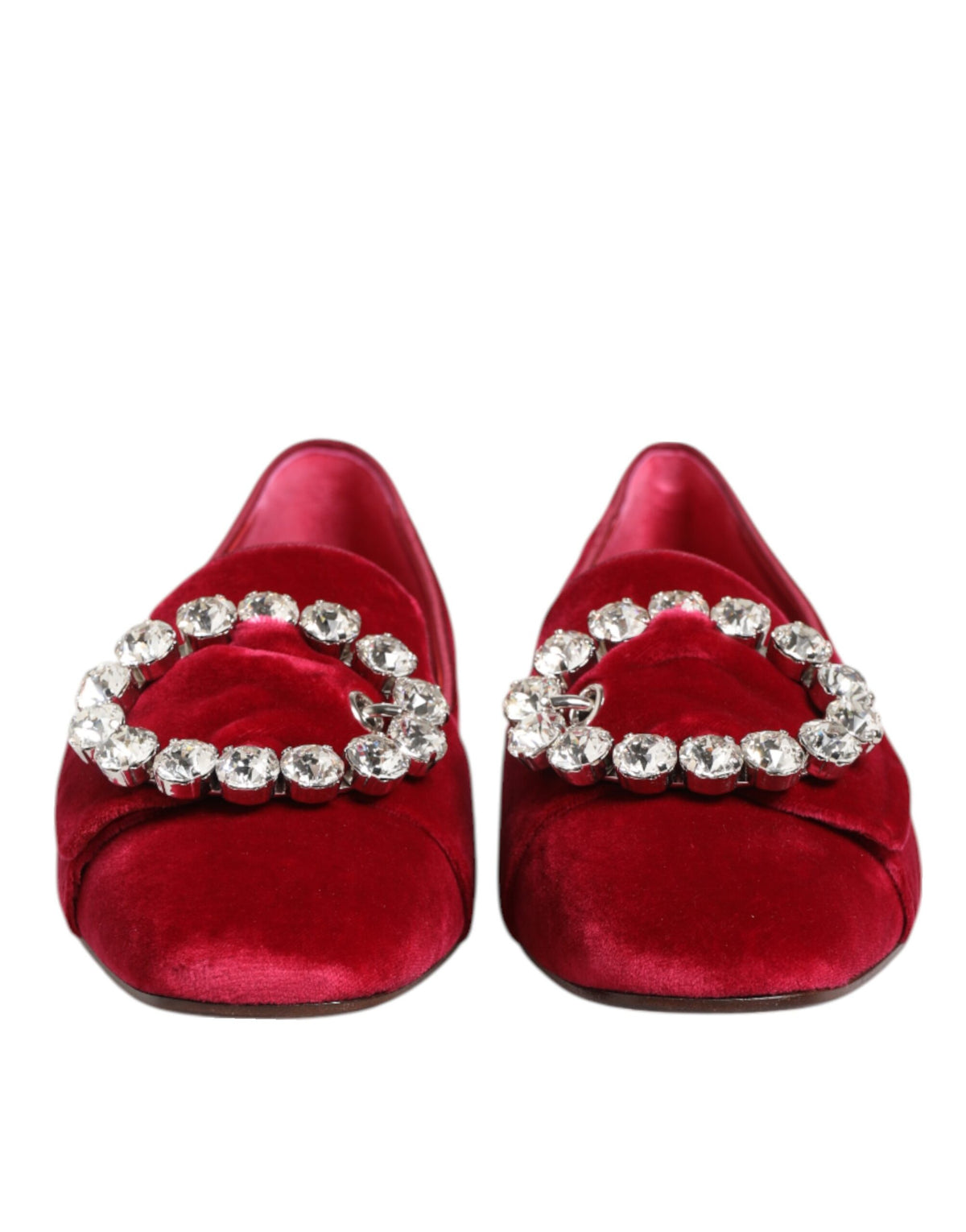 Dolce & Gabbana Rode Fluwelen Loafers Met Kristallen Gesp