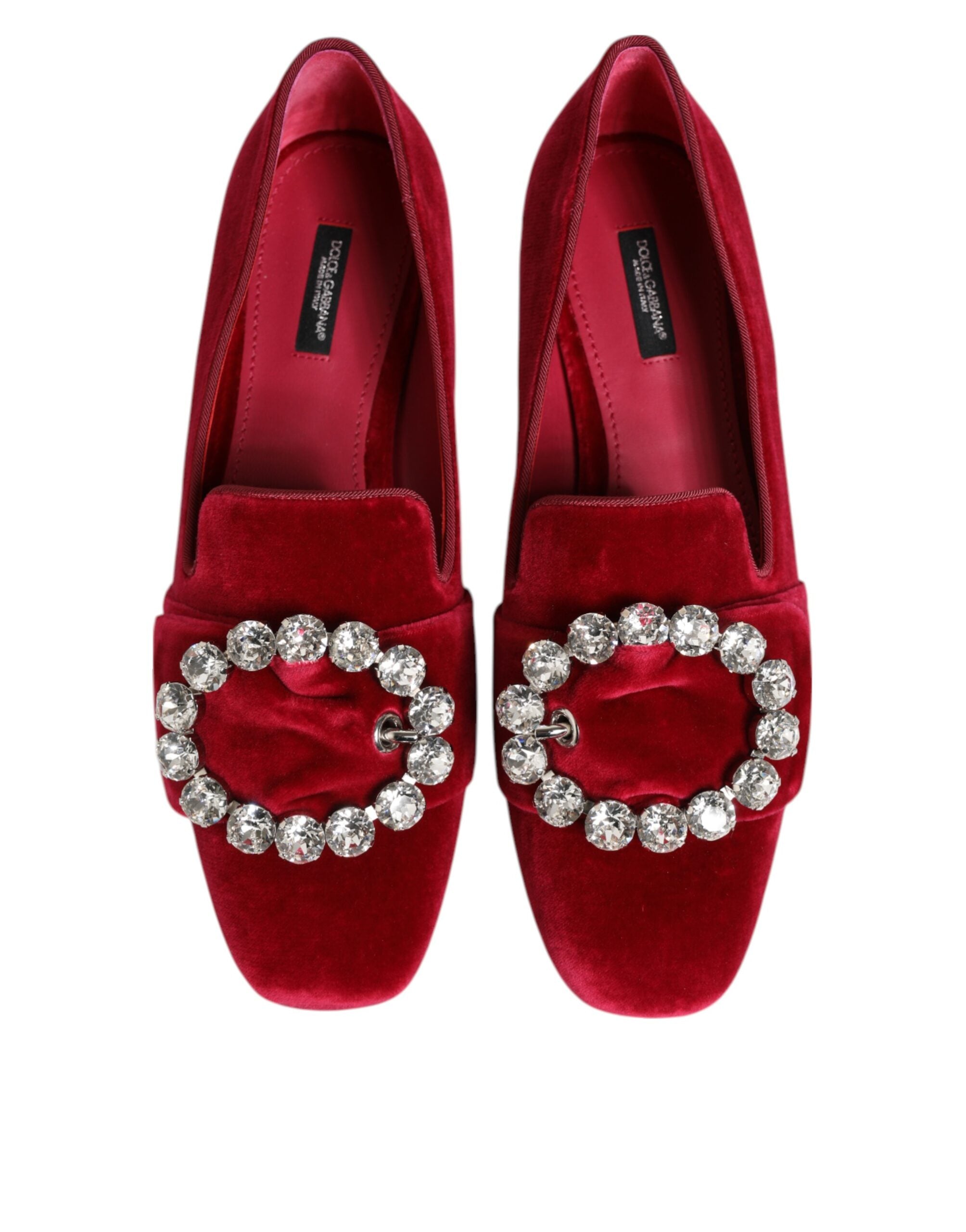 Dolce & Gabbana Rode Fluwelen Loafers Met Kristallen Gesp
