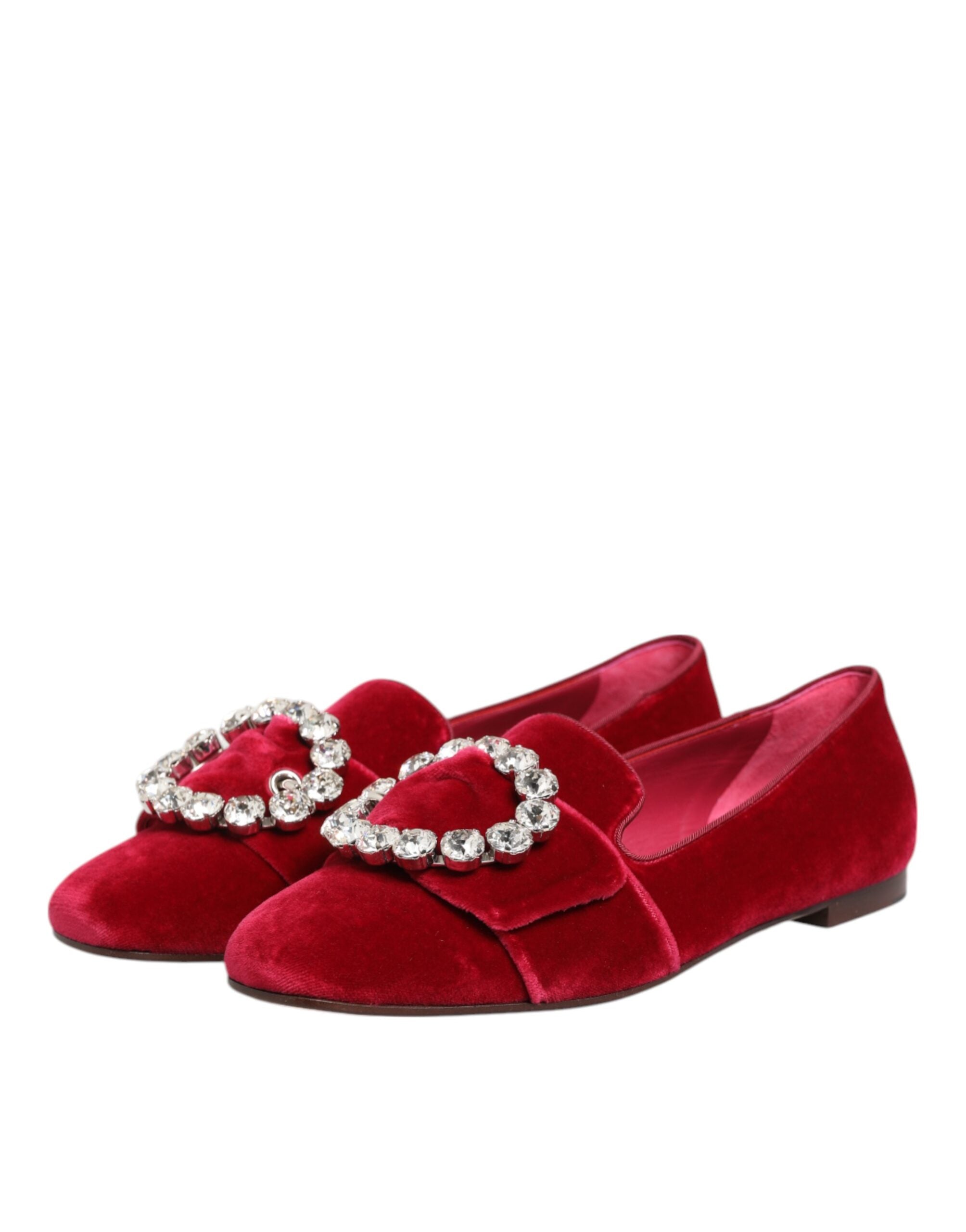Dolce & Gabbana Rode Fluwelen Loafers Met Kristallen Gesp