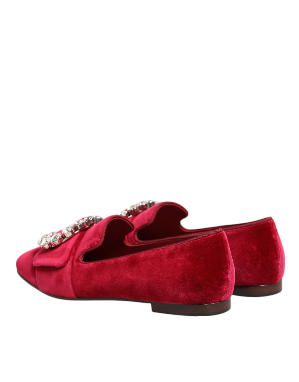 Dolce & Gabbana Rode Fluwelen Loafers Met Kristallen Gesp