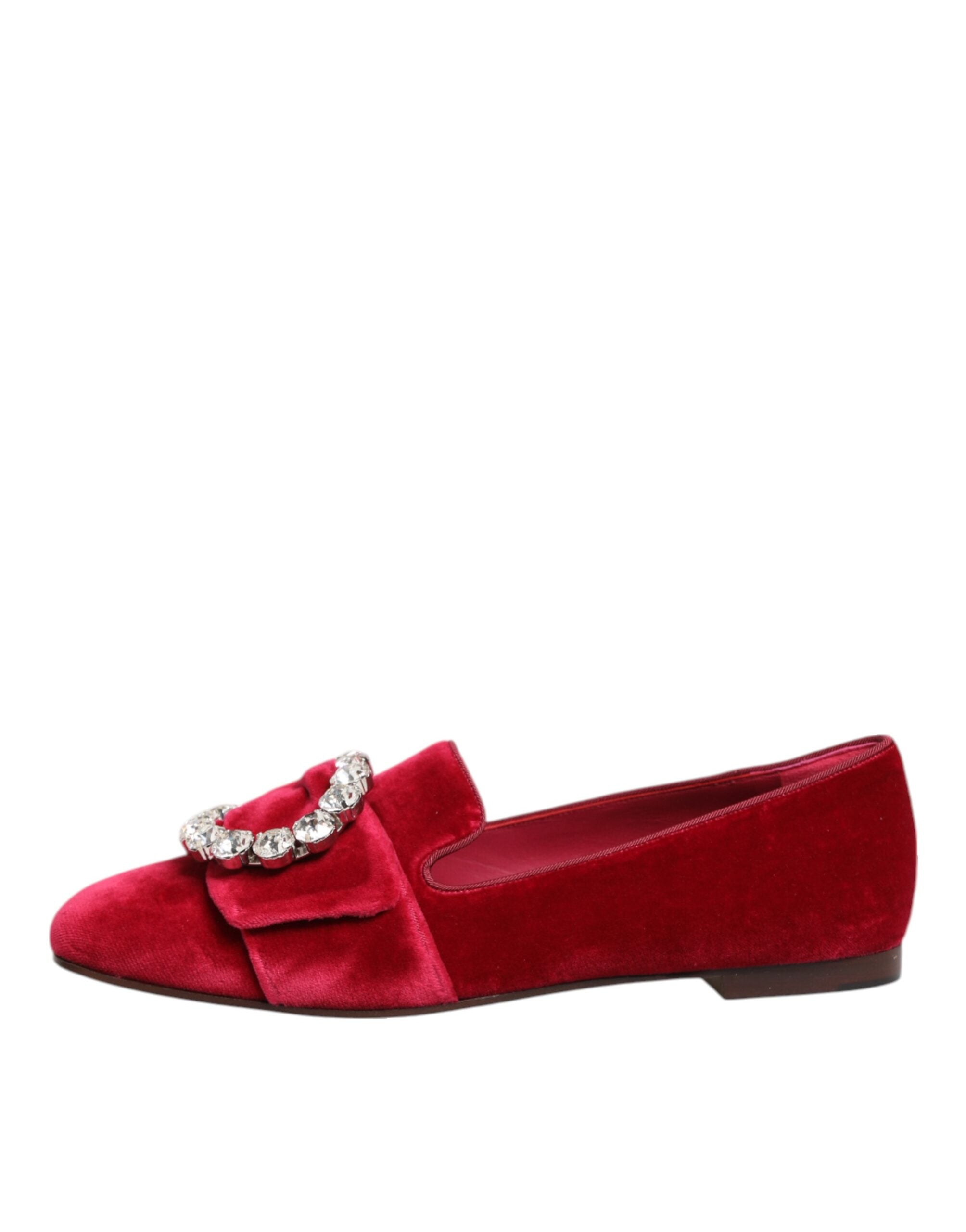 Dolce & Gabbana Rode Fluwelen Loafers Met Kristallen Gesp