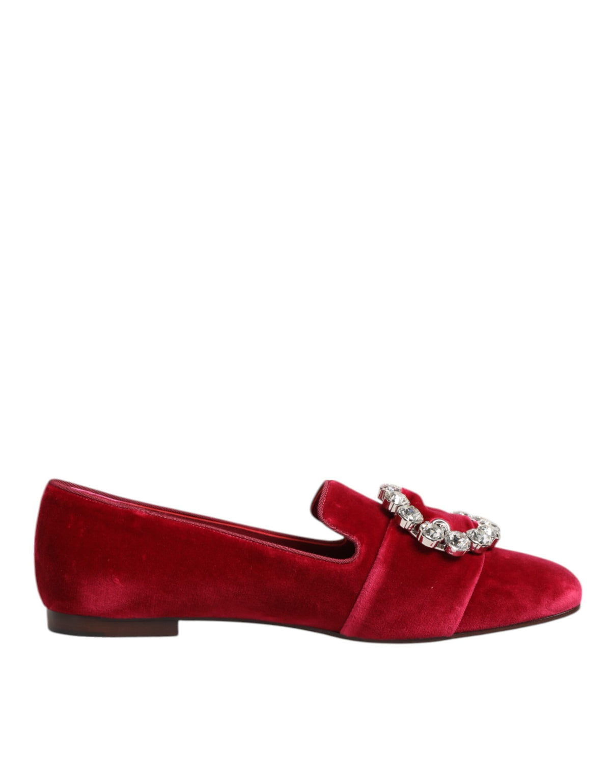 Dolce & Gabbana Rode Fluwelen Loafers Met Kristallen Gesp