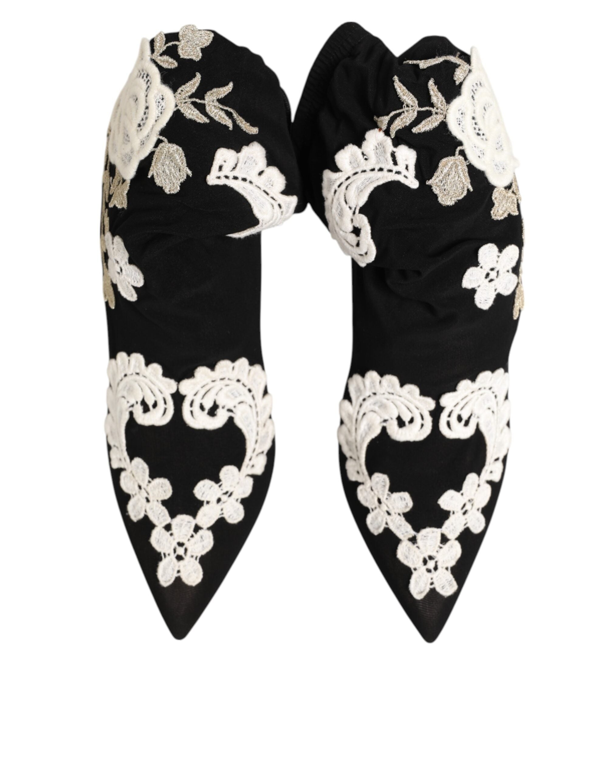 Dolce & Gabbana Zwart-witte geborduurde jersey stiletto laarzen schoenen
