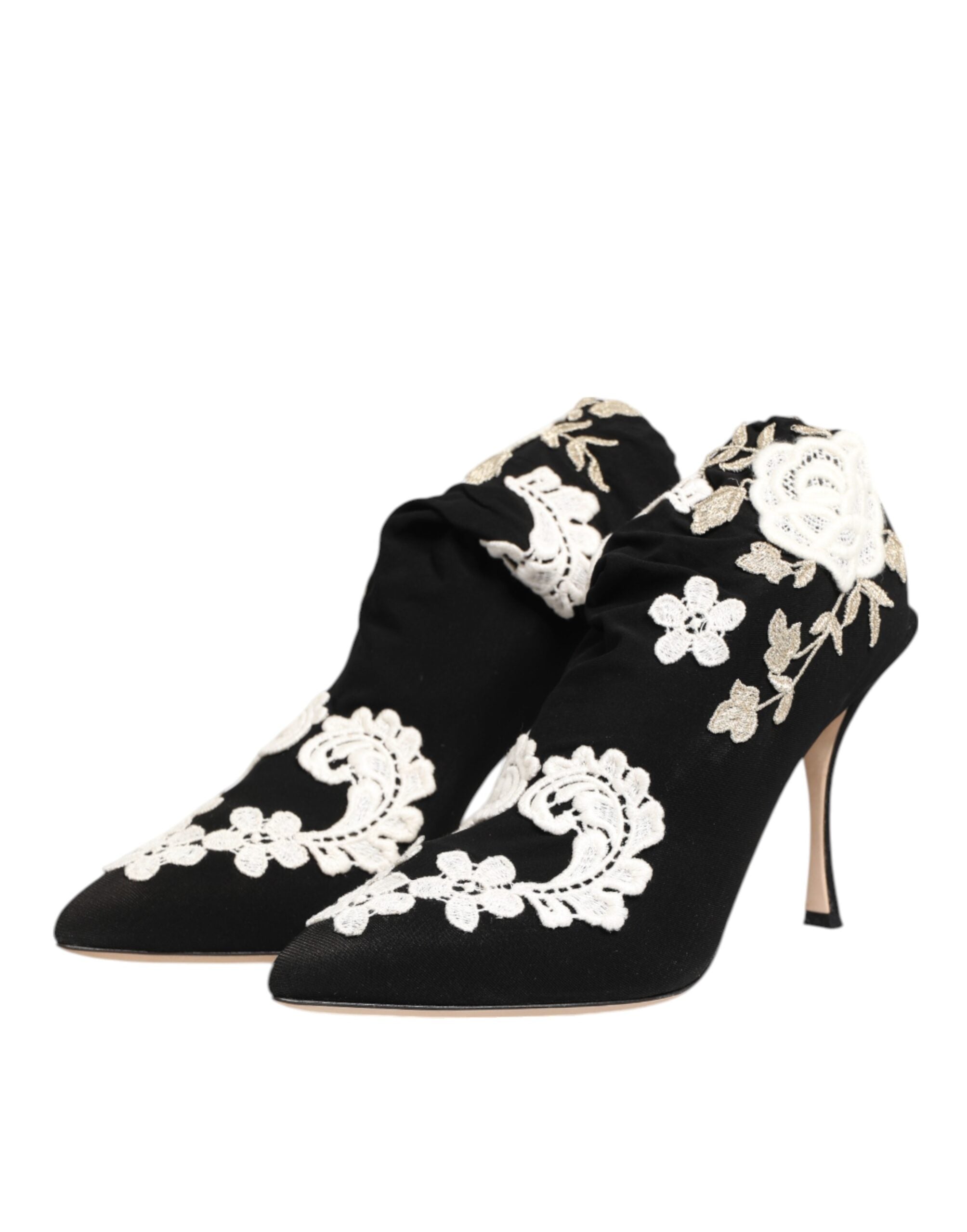 Dolce & Gabbana Zwart-witte geborduurde jersey stiletto laarzen schoenen