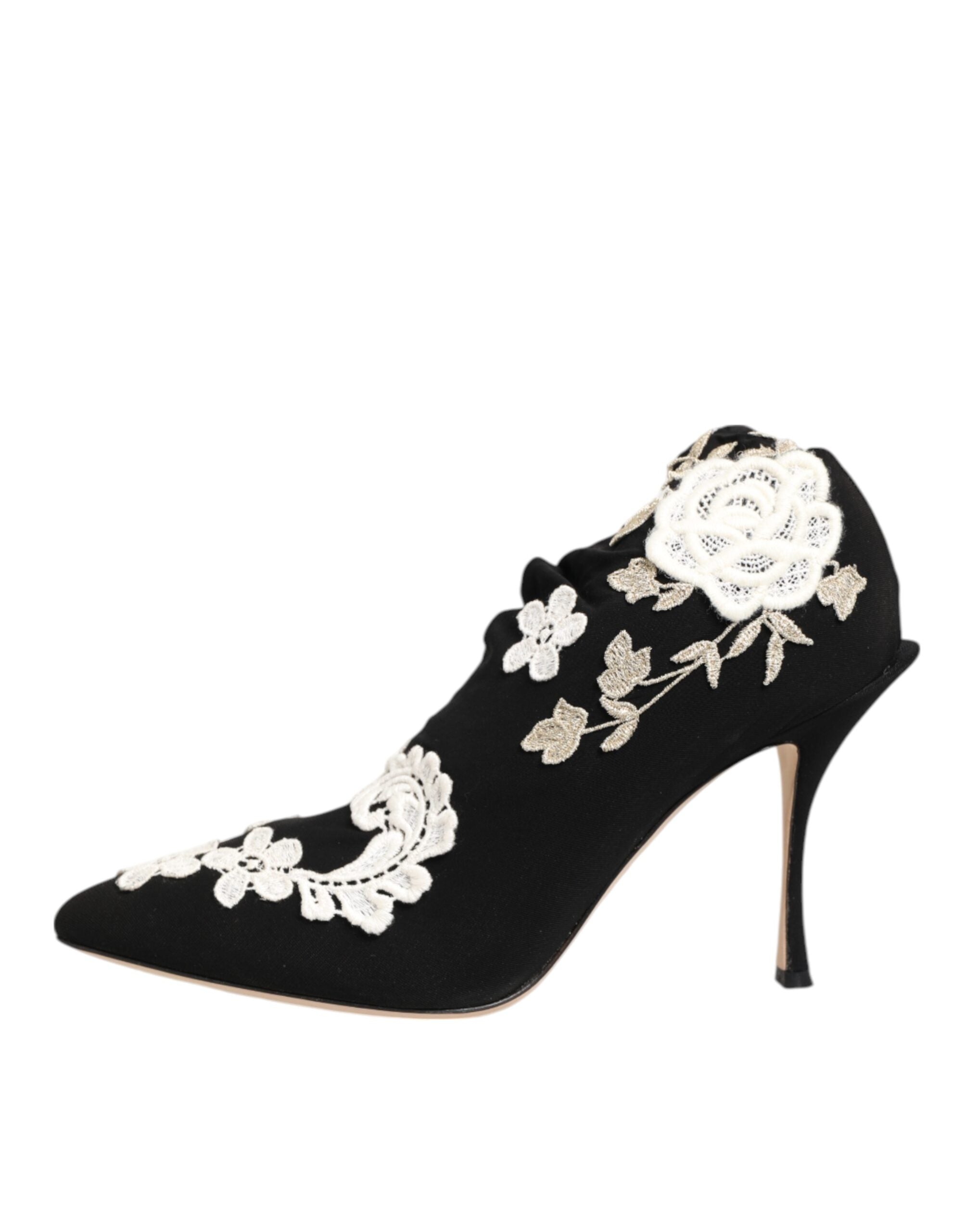 Dolce & Gabbana Zwart-witte geborduurde jersey stiletto laarzen schoenen