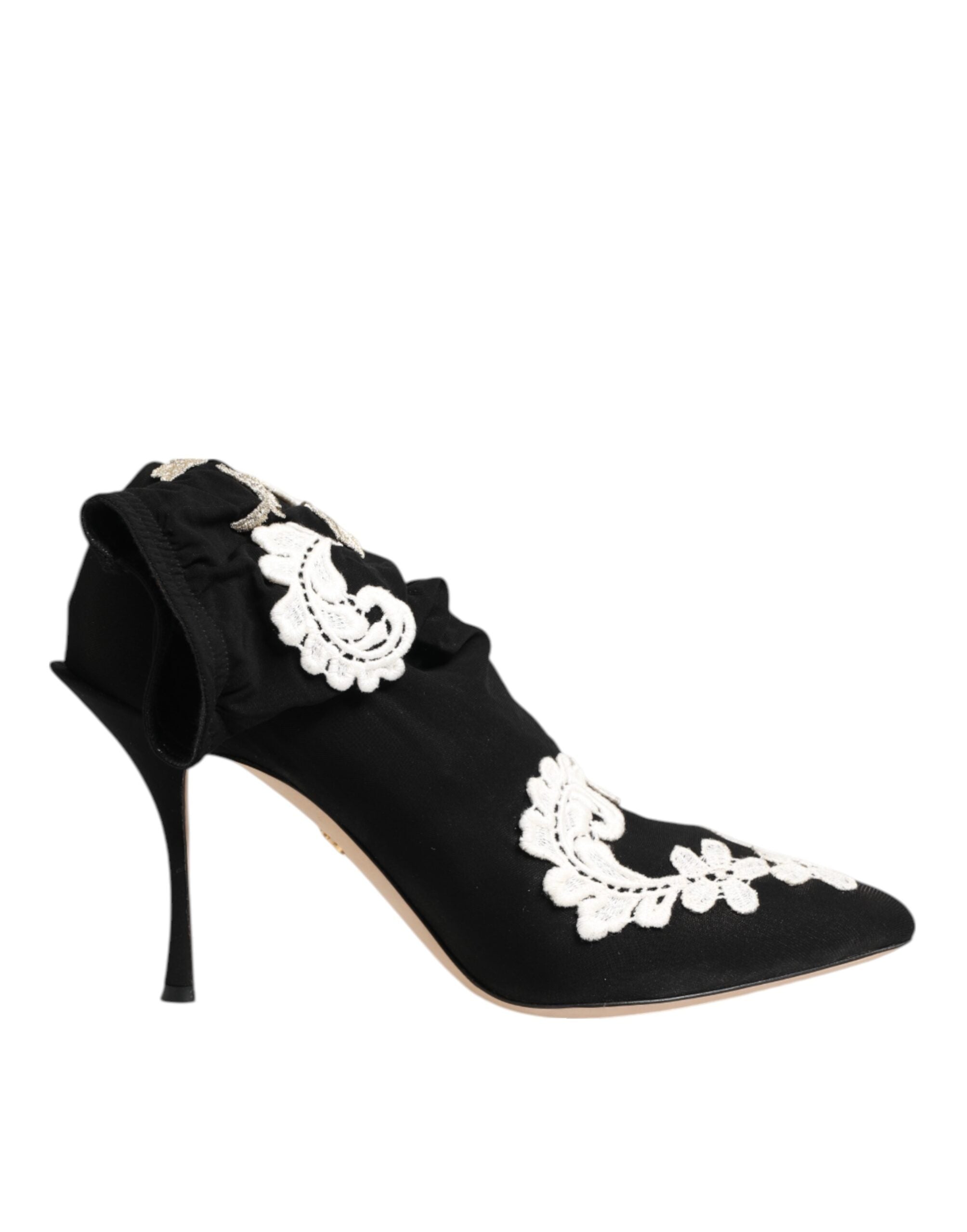 Dolce & Gabbana Zwart-witte geborduurde jersey stiletto laarzen schoenen