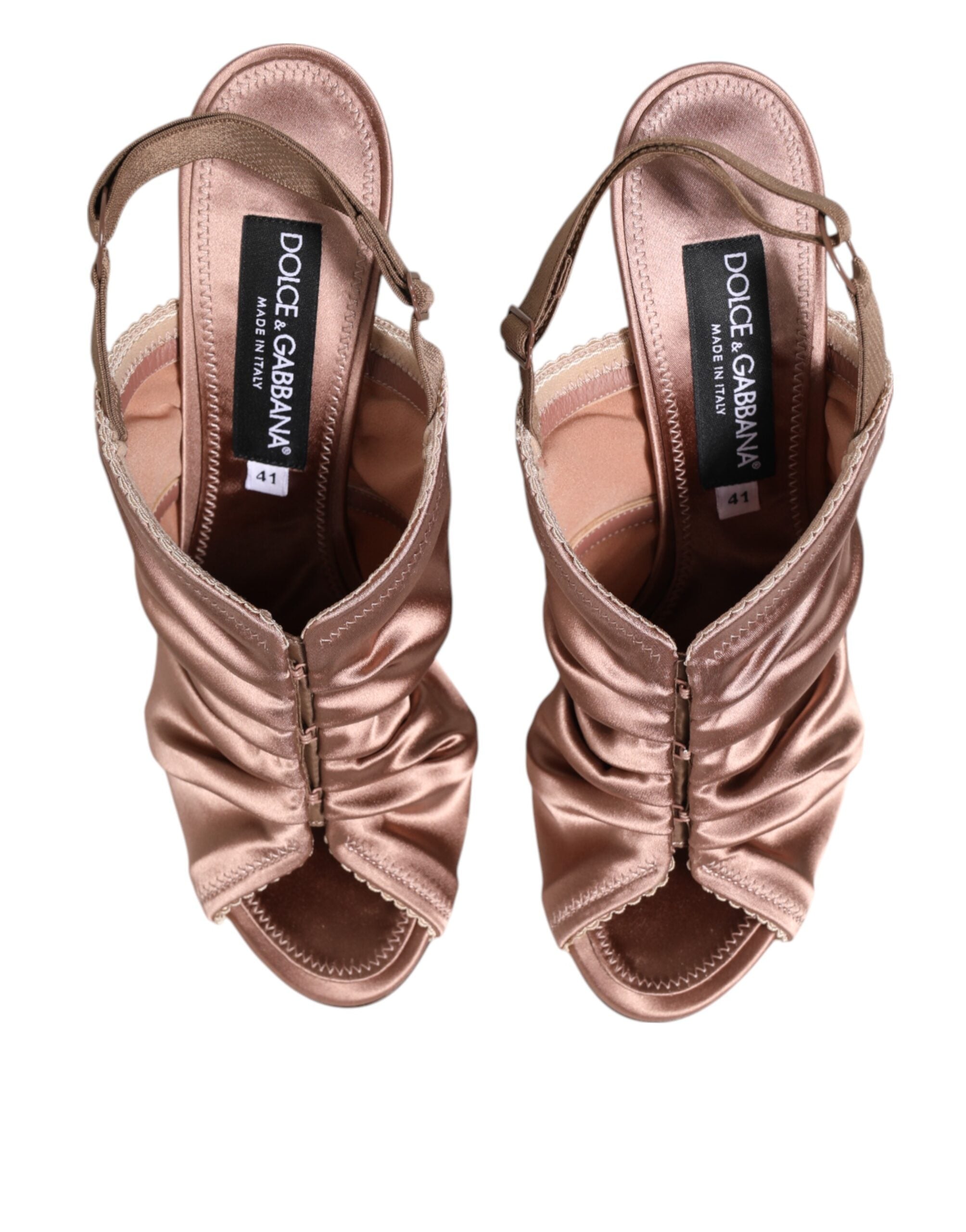 Dolce & Gabbana Bronzen Satijnen Geplooide Slingback Sandalen Schoenen