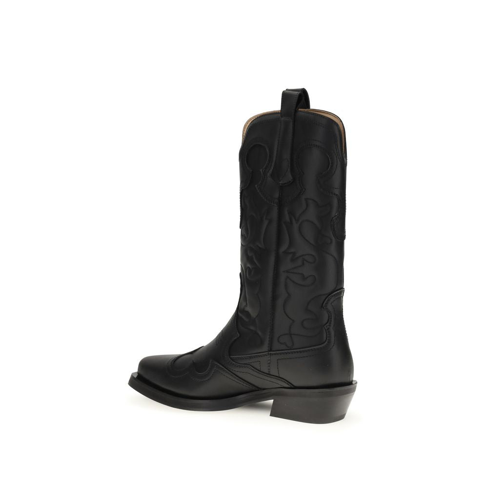 Ganni Zwarte Recycled Leather Veterlaarzen