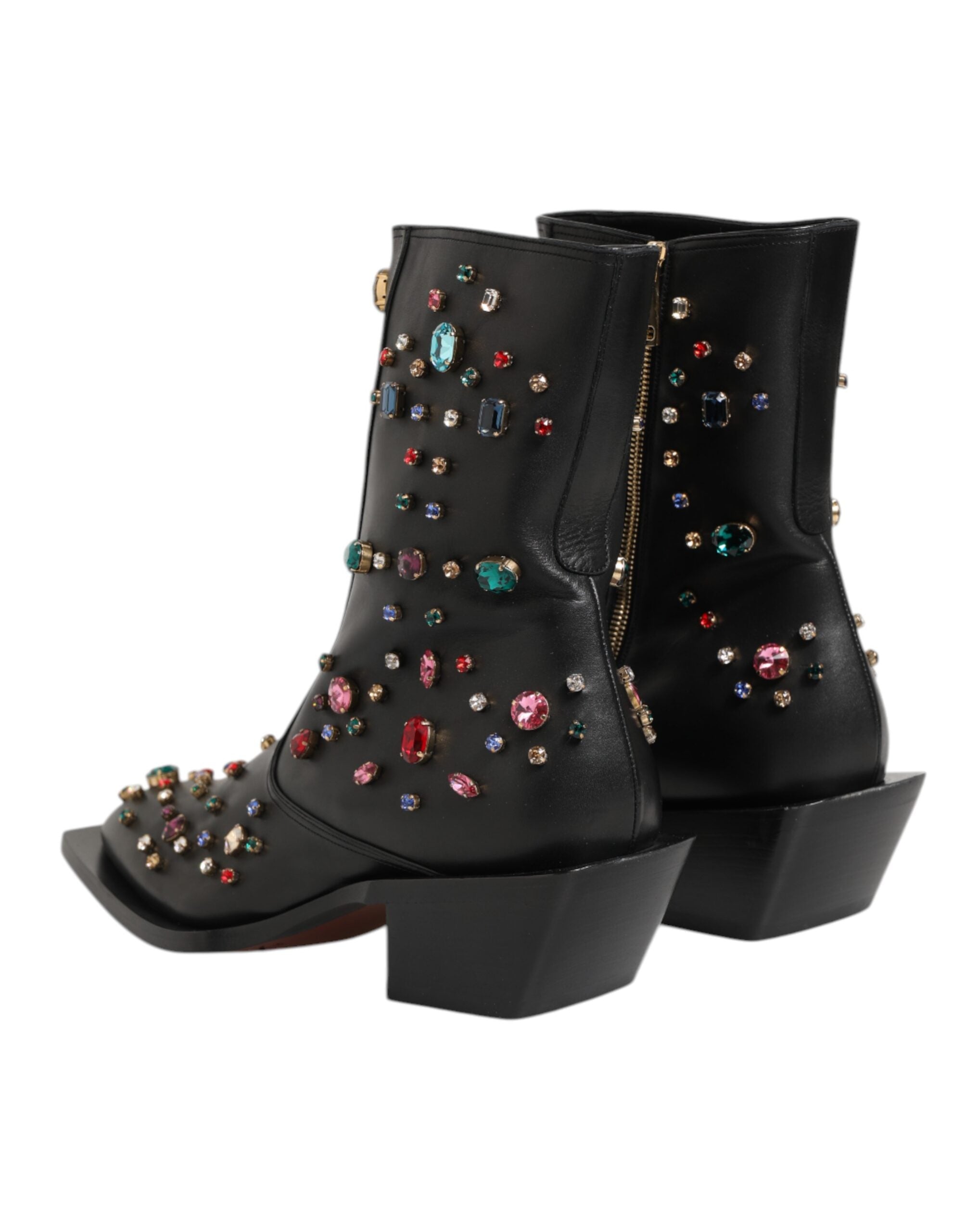 Dolce & Gabbana Zwarte Kristallen Heren Enkellaarsjes Schoenen