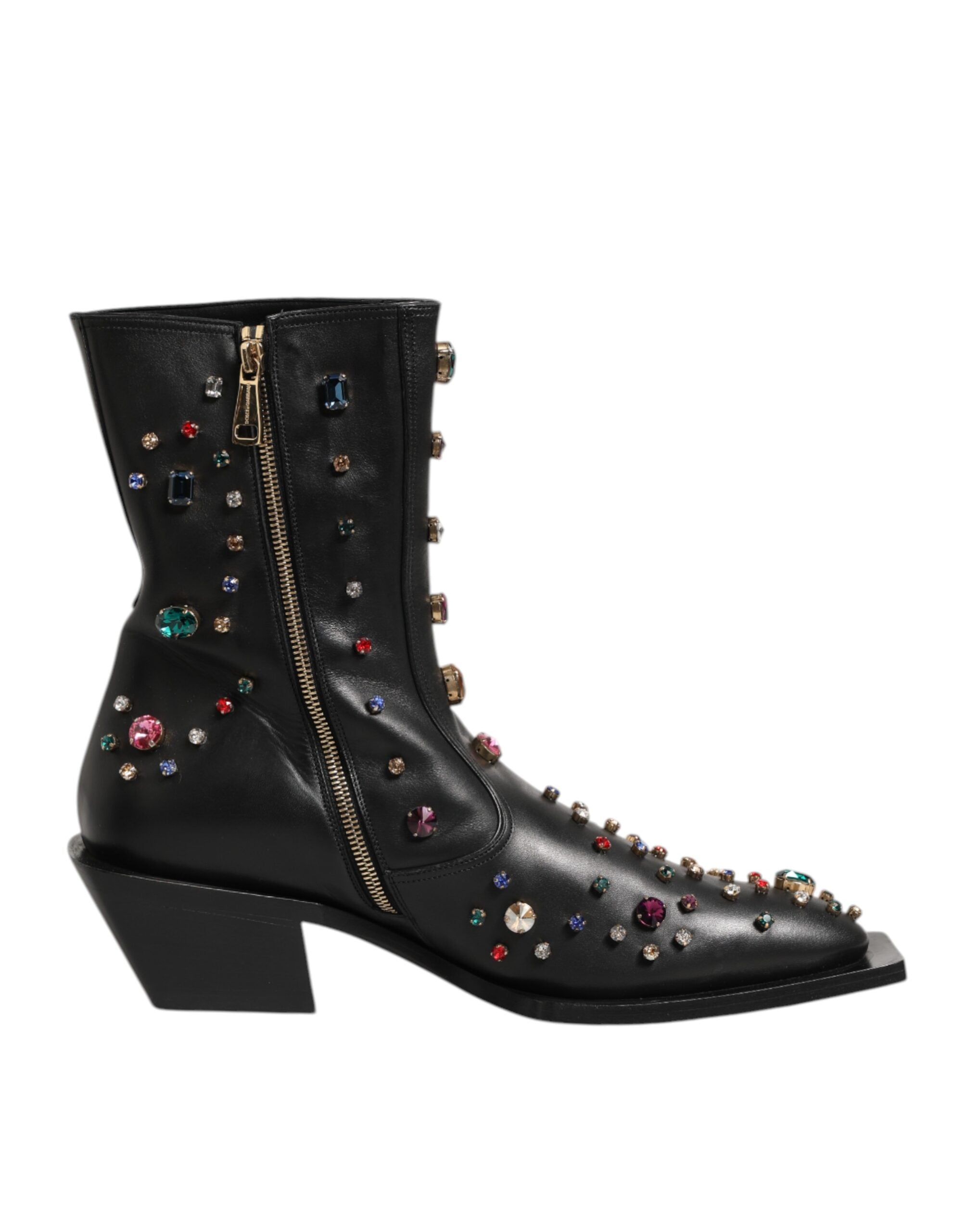 Dolce & Gabbana Zwarte Kristallen Heren Enkellaarsjes Schoenen