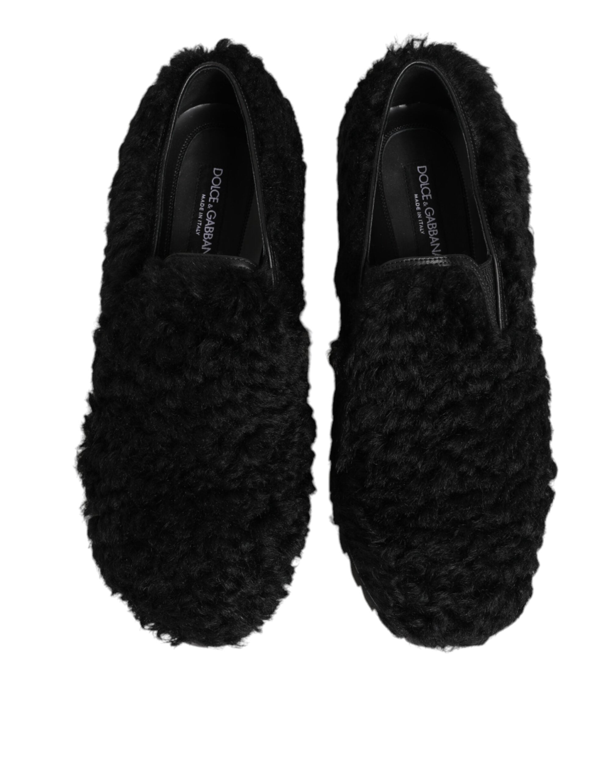 Dolce & Gabbana Jurk Zwart Bont Lederen Pantoffels Herenschoenen