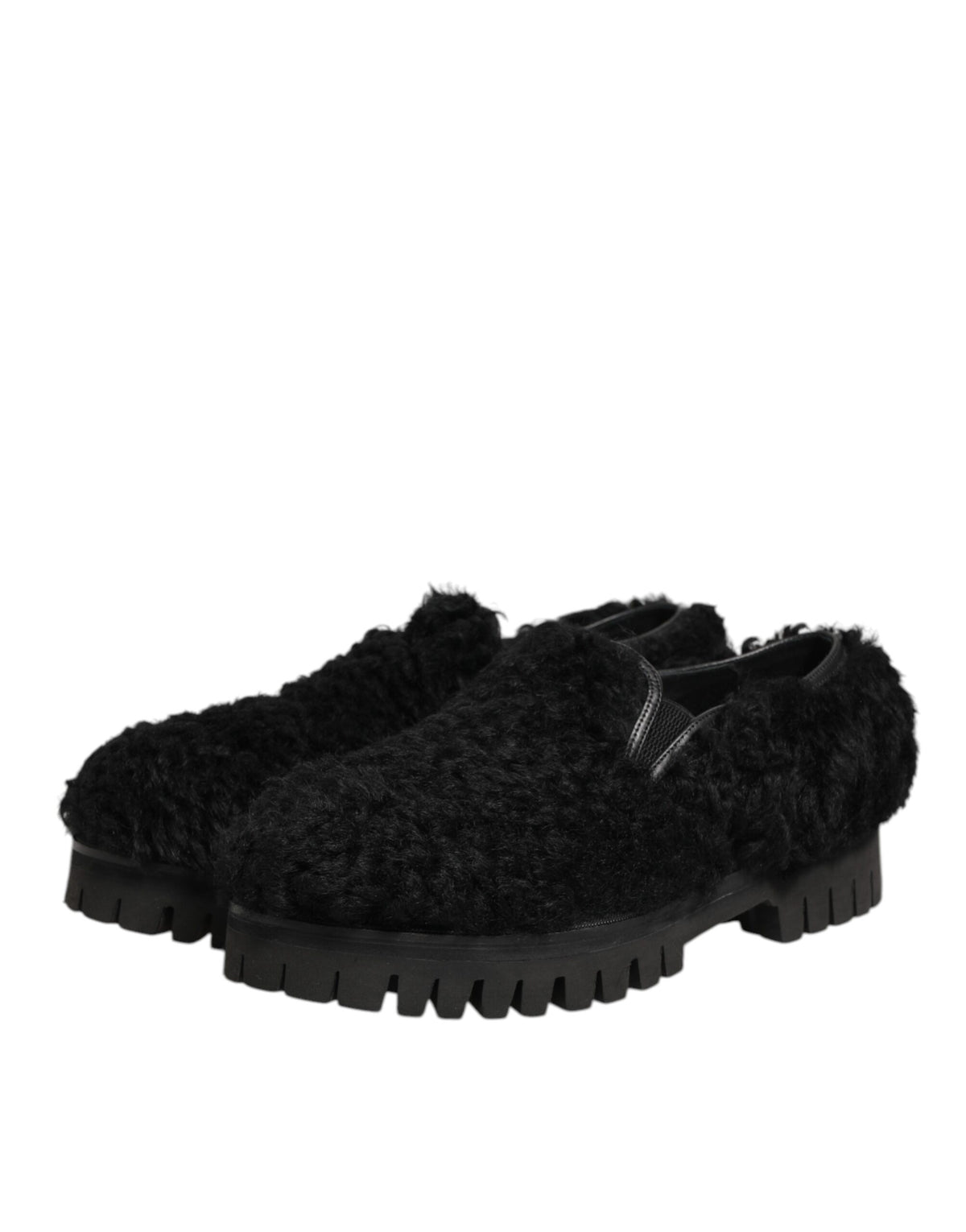 Dolce & Gabbana Jurk Zwart Bont Lederen Pantoffels Herenschoenen