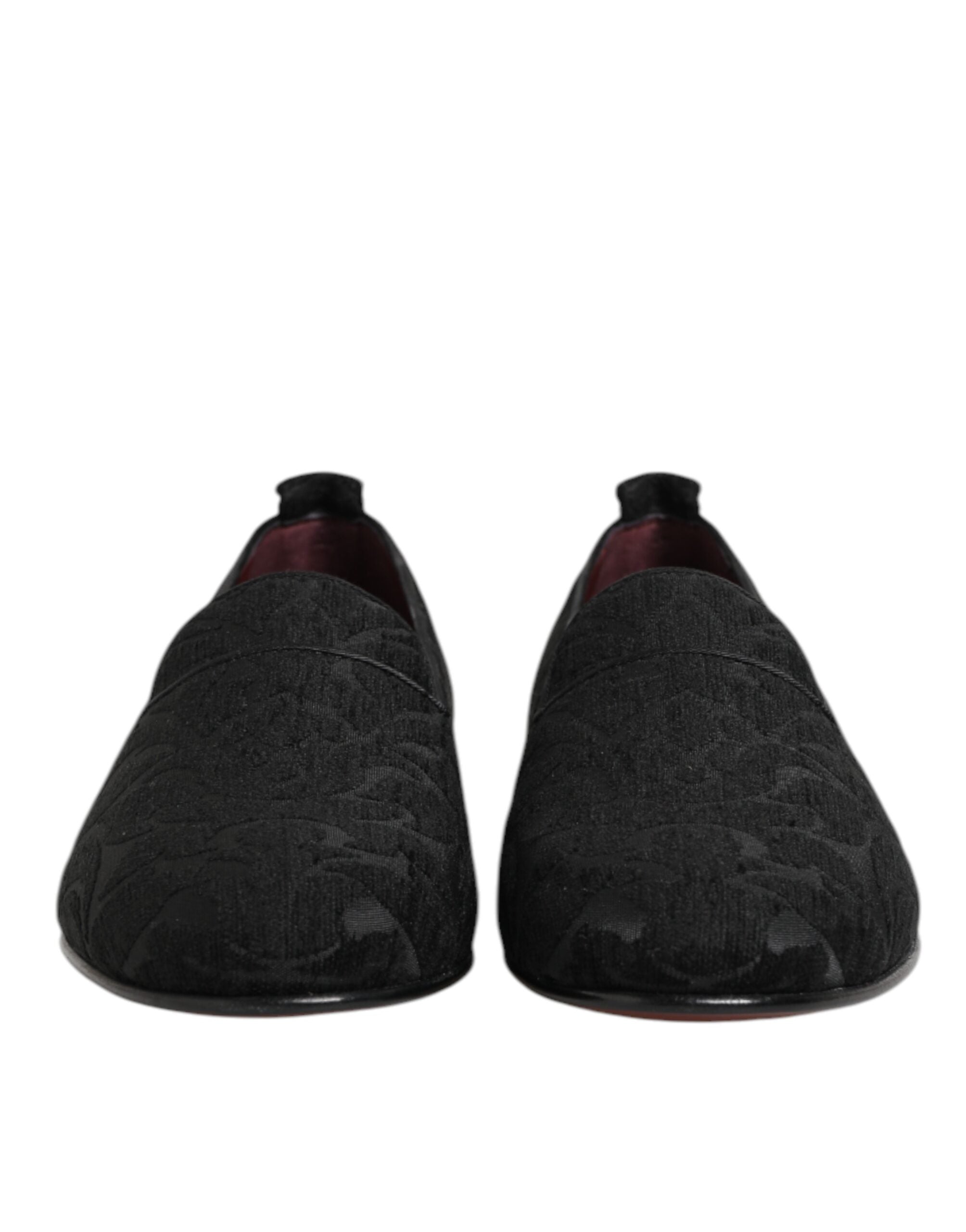 Dolce & Gabbana Zwarte Brokaat Loafers Slip-on Heren Geklede Schoenen