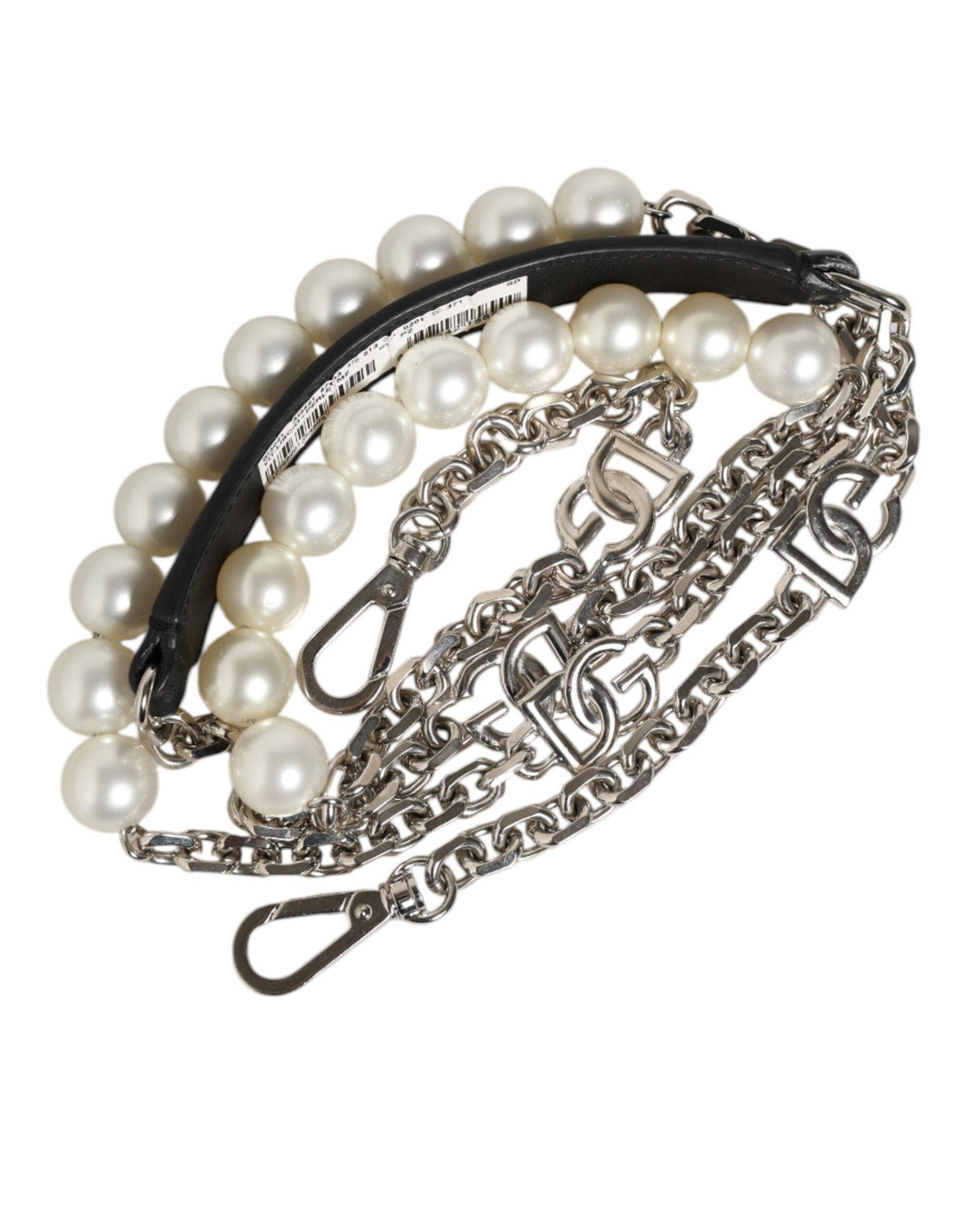 Dolce & Gabbana Zwart Leren Parel Ketting Tas Accessoire Schouderband