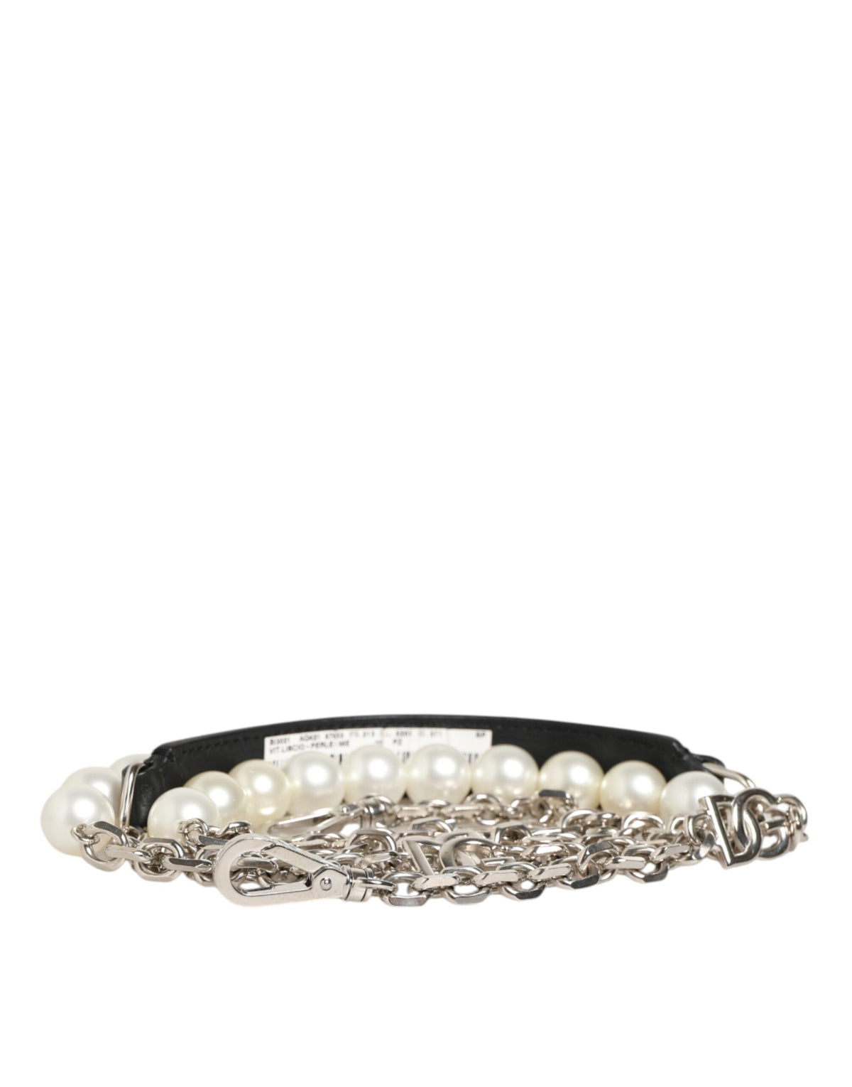 Dolce & Gabbana Zwart Leren Parel Ketting Tas Accessoire Schouderband