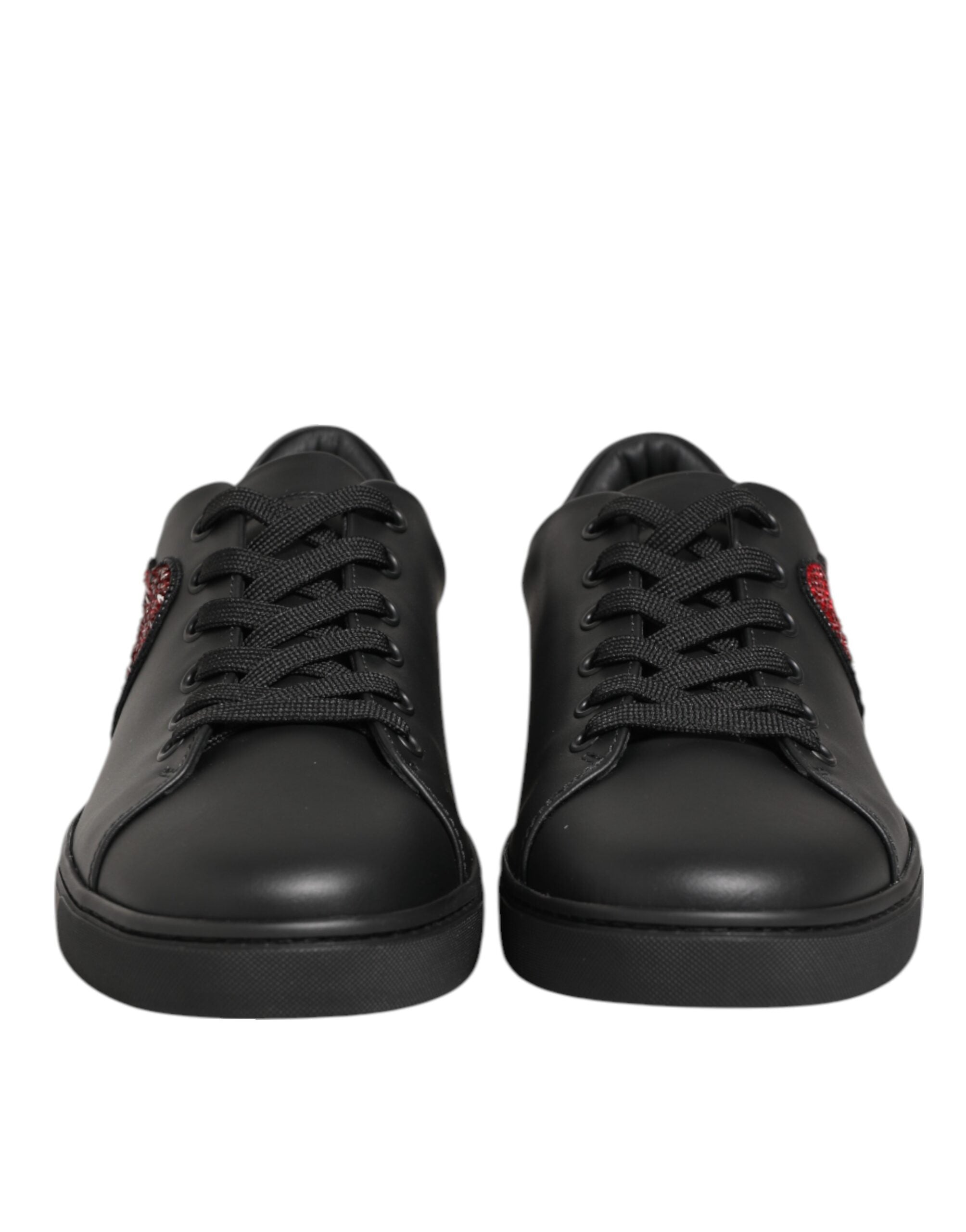Dolce & Gabbana Zwarte Leren Sneakers met Kristallen Hart