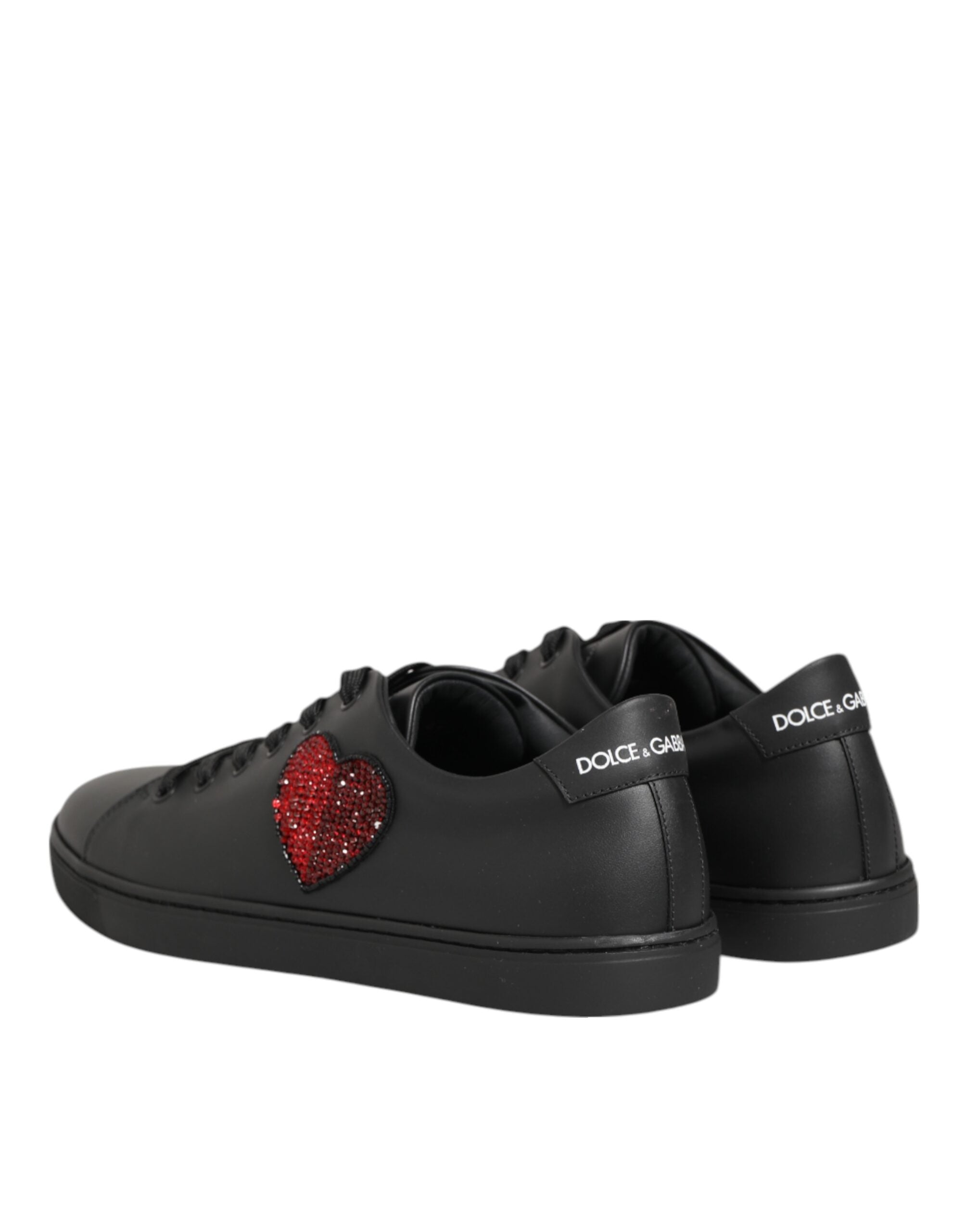 Dolce & Gabbana Zwarte Leren Sneakers met Kristallen Hart