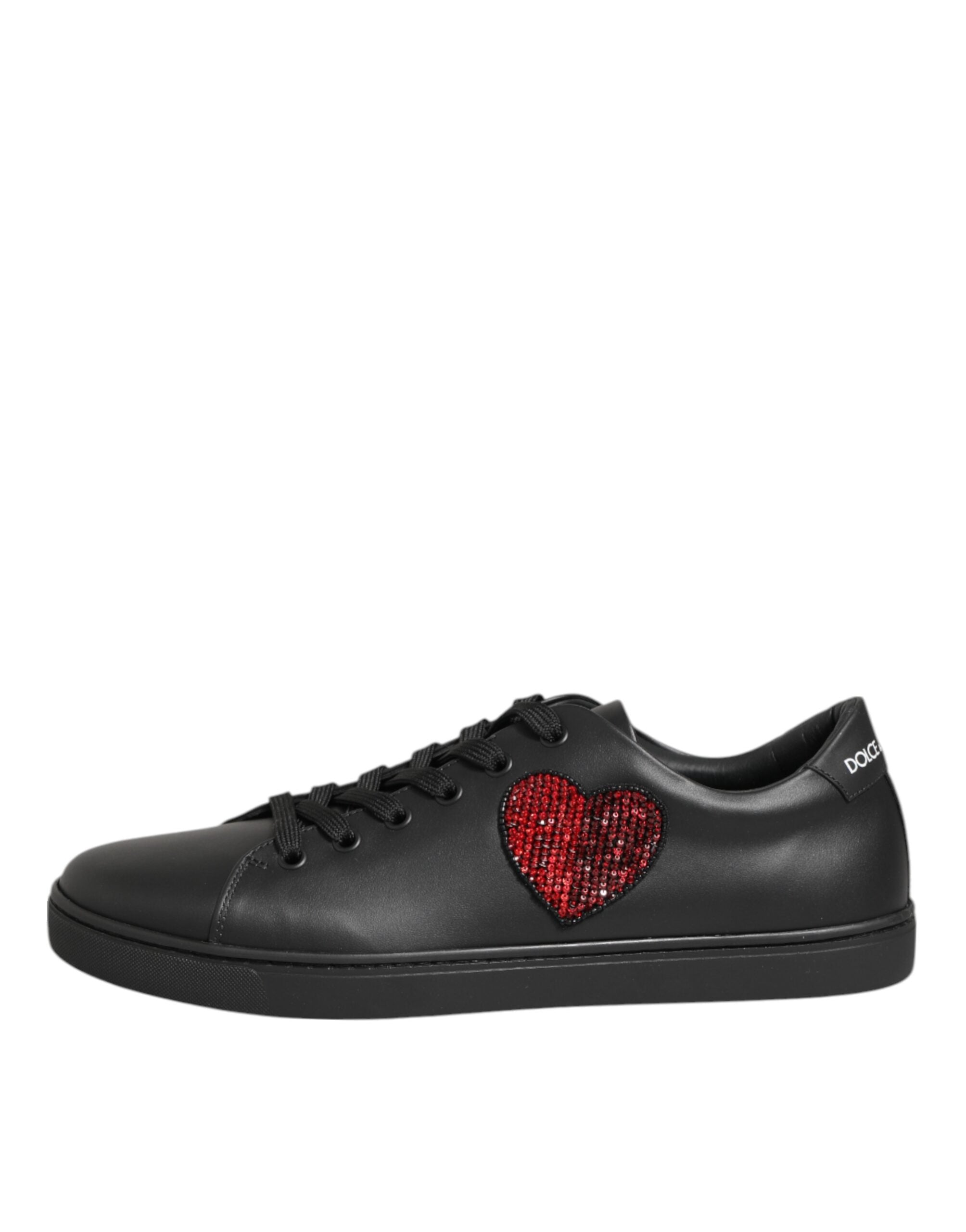 Dolce & Gabbana Zwarte Leren Sneakers met Kristallen Hart