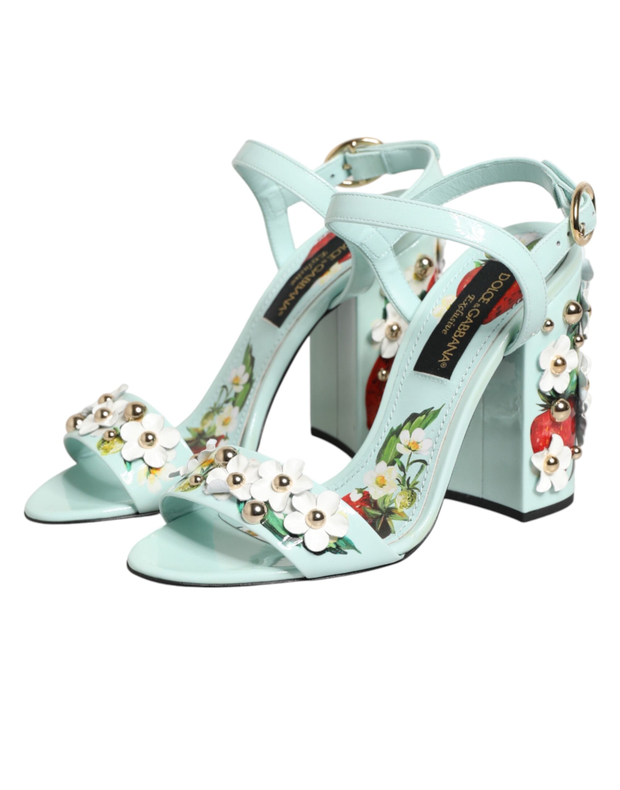 Dolce & Gabbana Mintgroene bloemen hakken sandalen schoenen