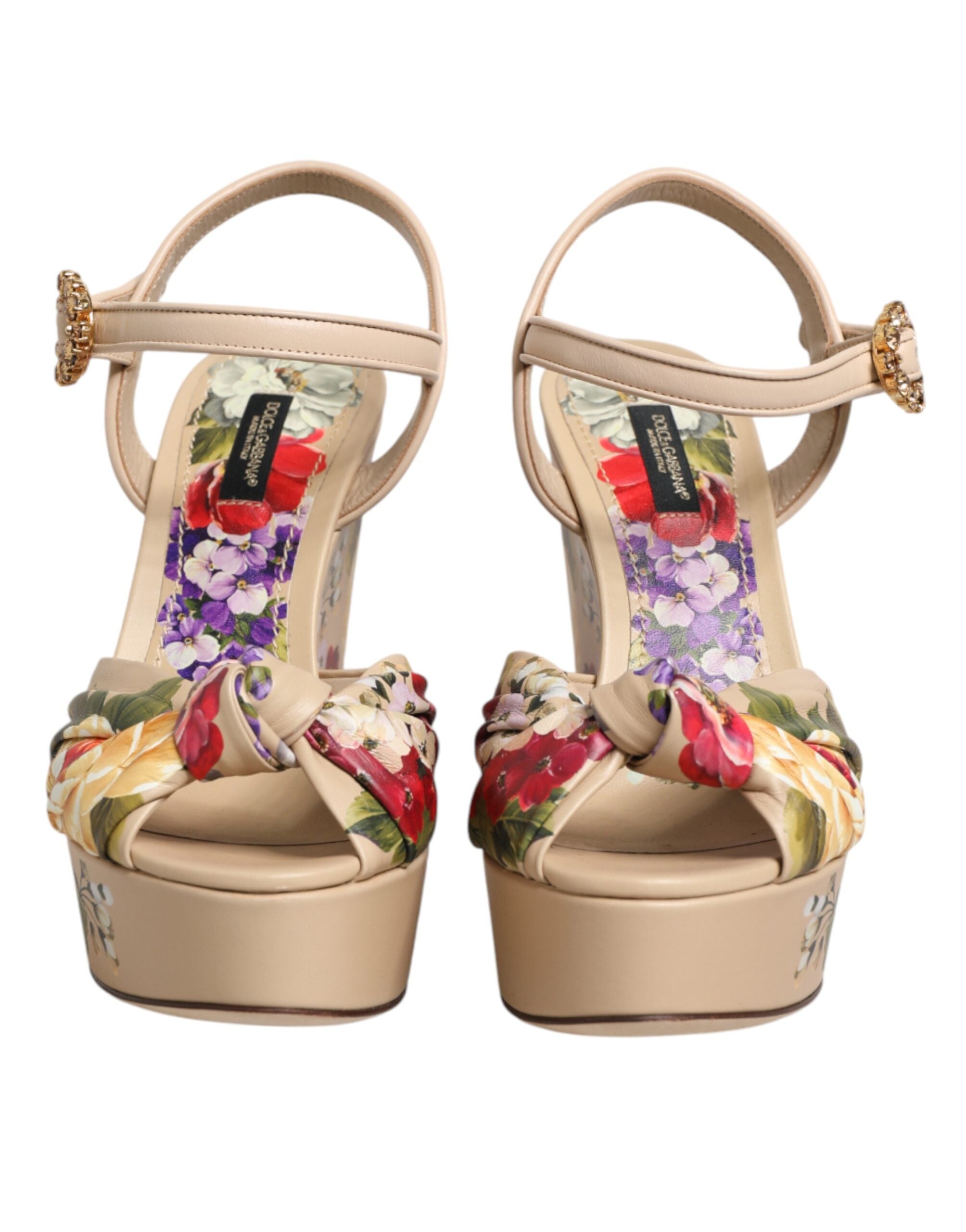 Dolce & Gabbana Beige Bloemen Enkelbandje Plateauzolen Sandalen Schoenen